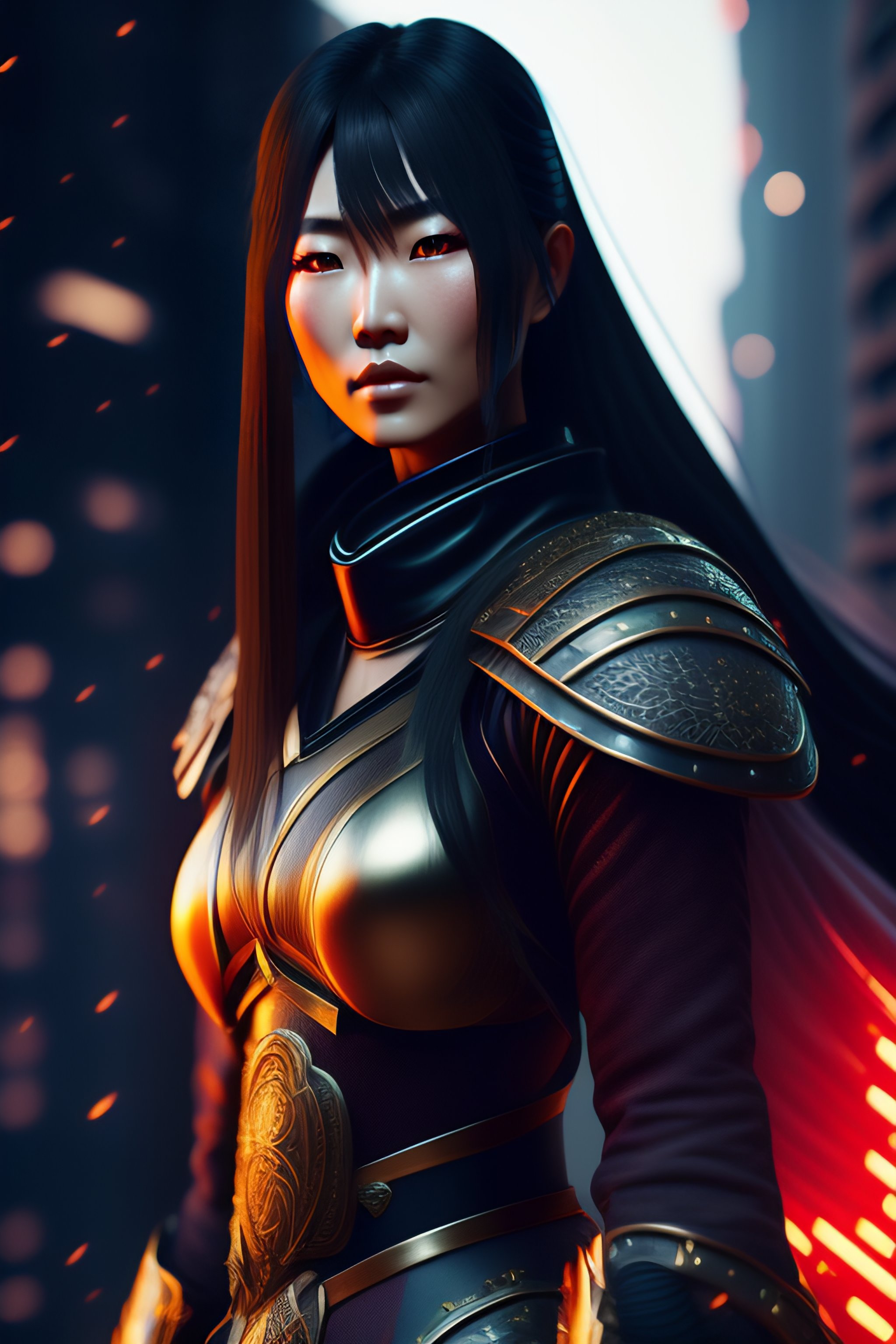 Lexica A Japanese Female Warrior Cyberpunk Fullmoon Background