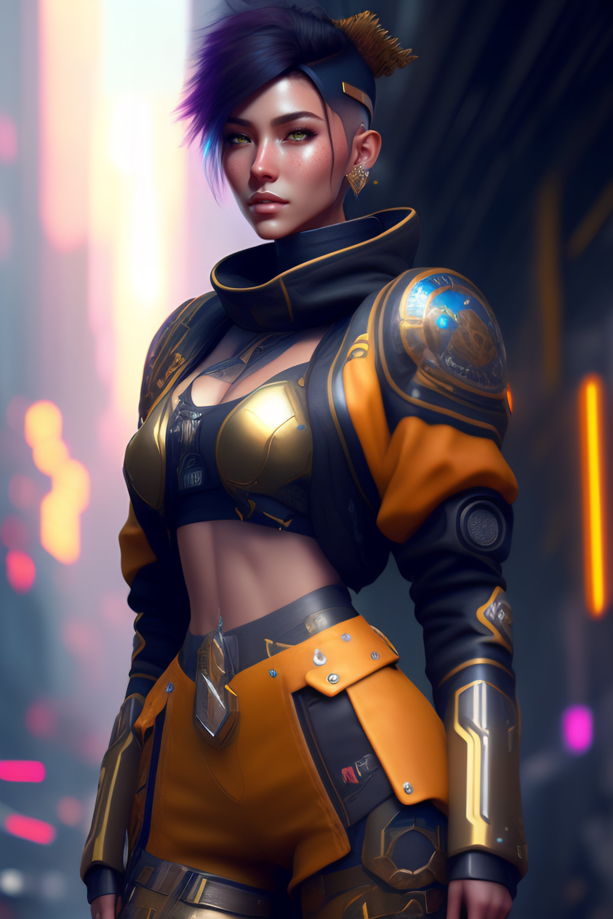 Lexica - Mech Punk clothes with short hair girl, battle status, hyper ...