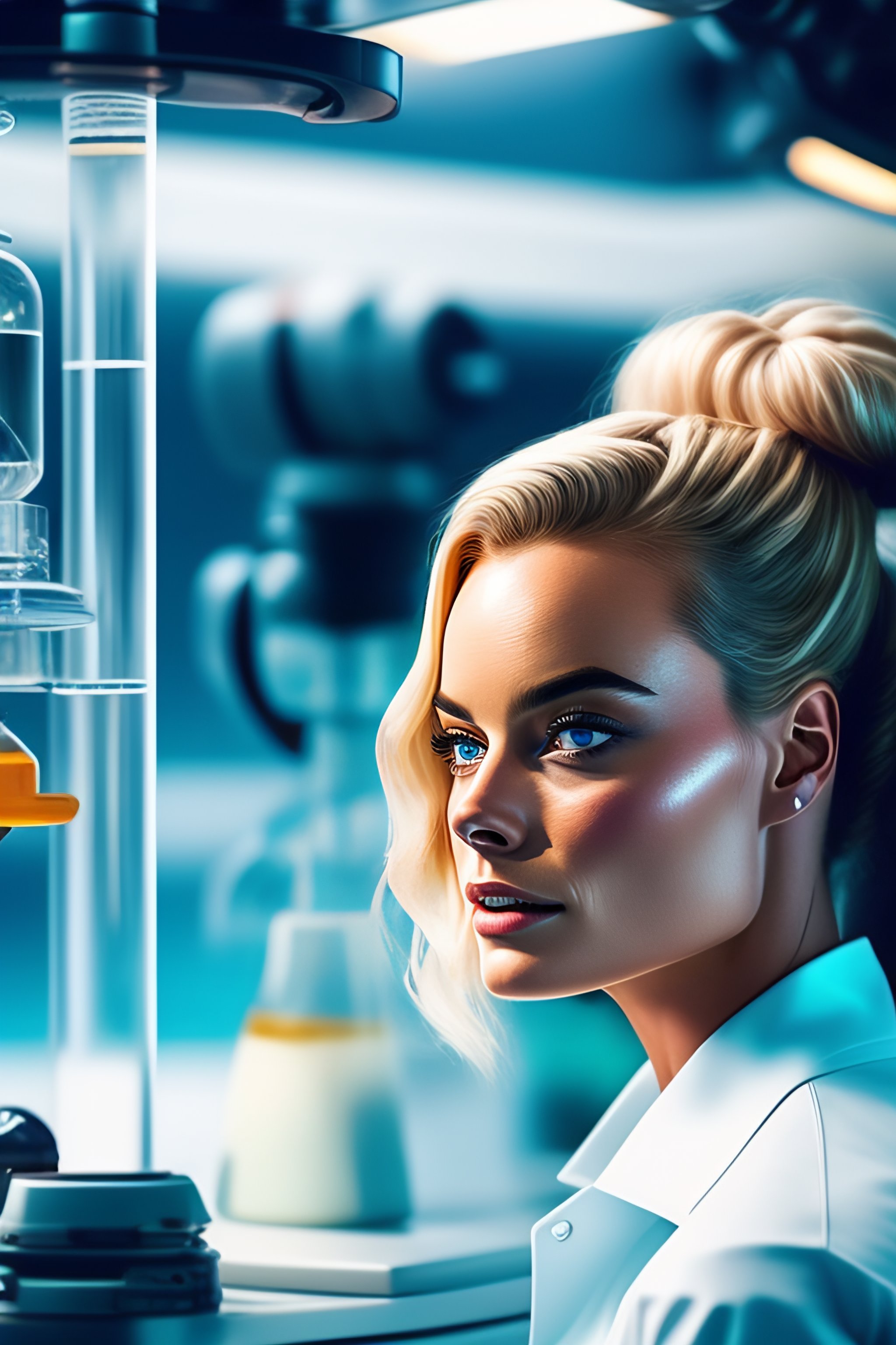 Lexica - A scene from a sci-fi drama featuring Margot Robbie as a young ...