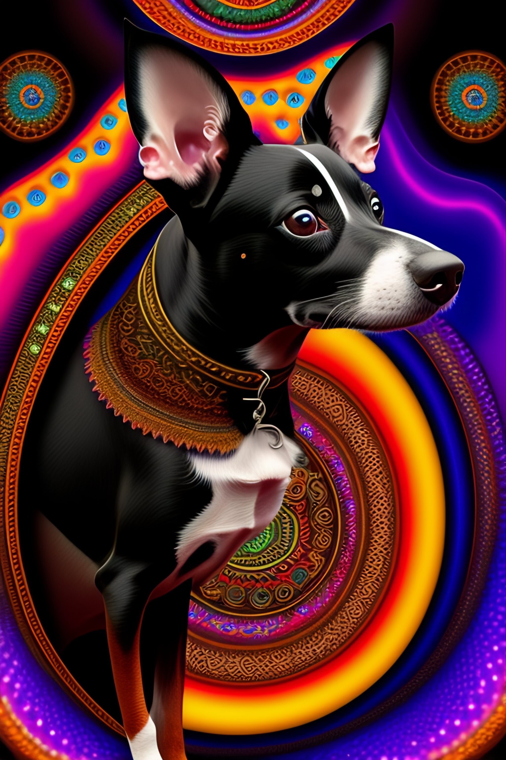Lexica - Rat terrier with a black face with a small brown dot above ...