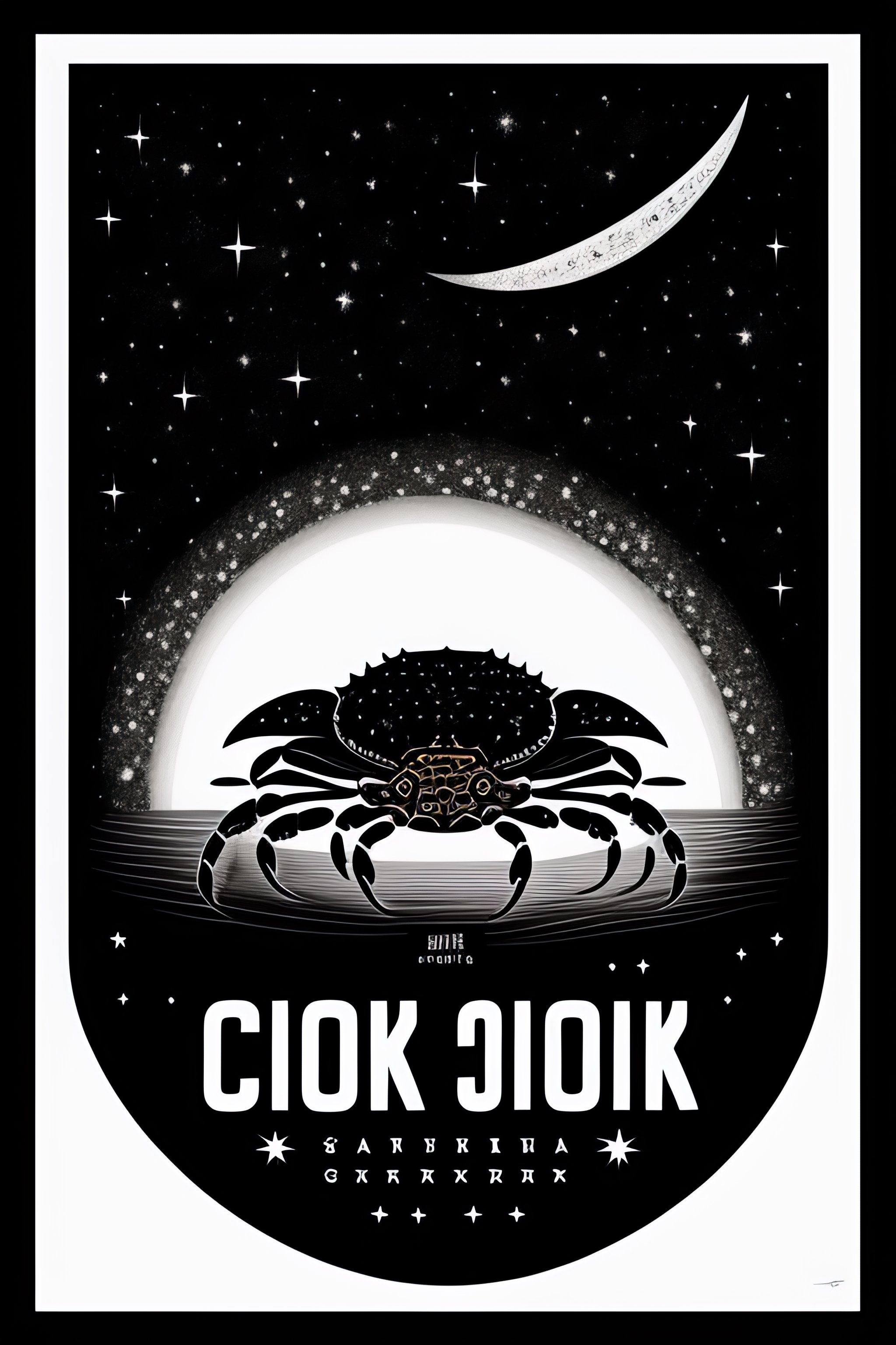 Lexica - Crab looks at the stars, black and white,logo