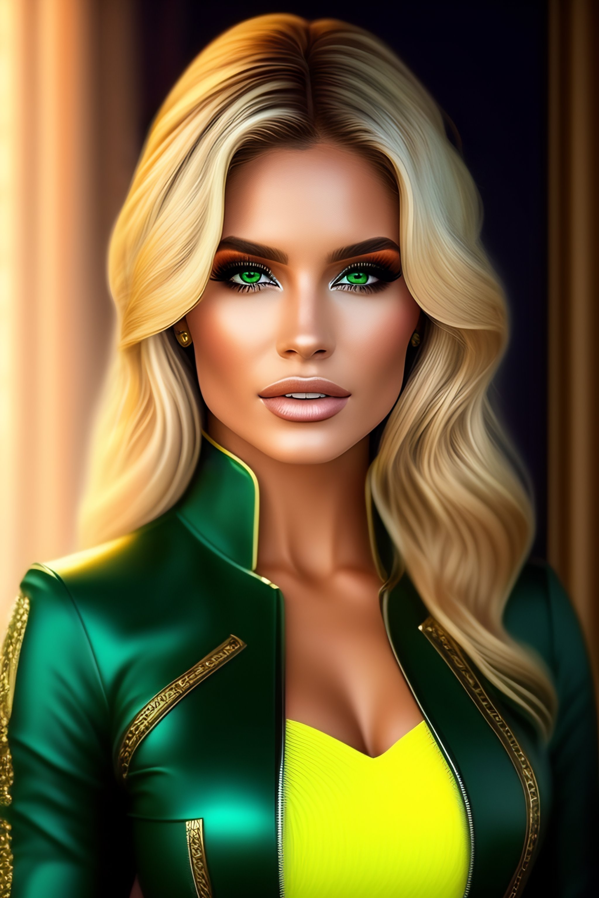 Lexica - Mujer hermosa joven rubia ojos verdes colores intensos estilo  realista