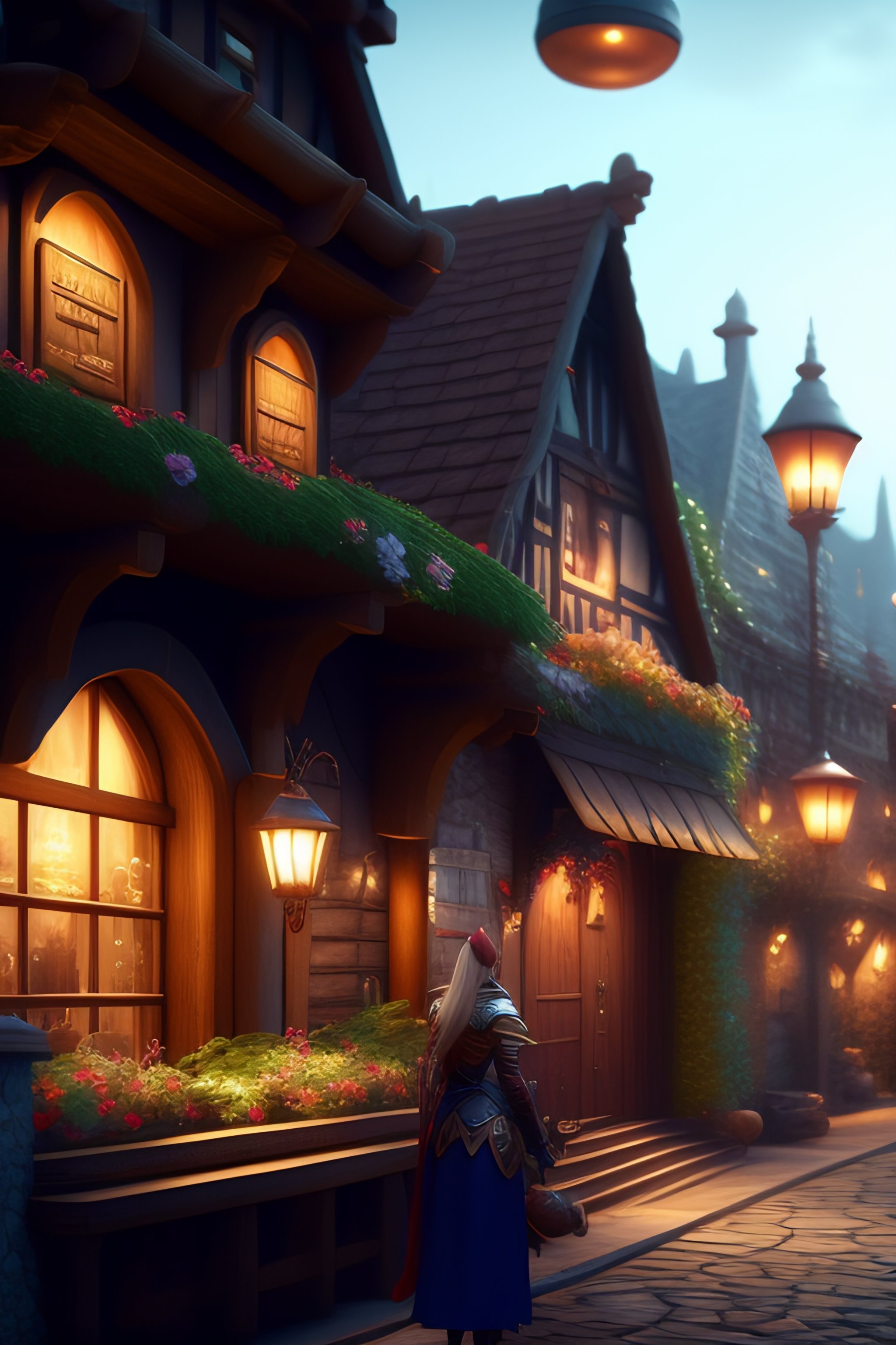 Lexica - A beautiful elf in fantasy town on market place, digital art ...