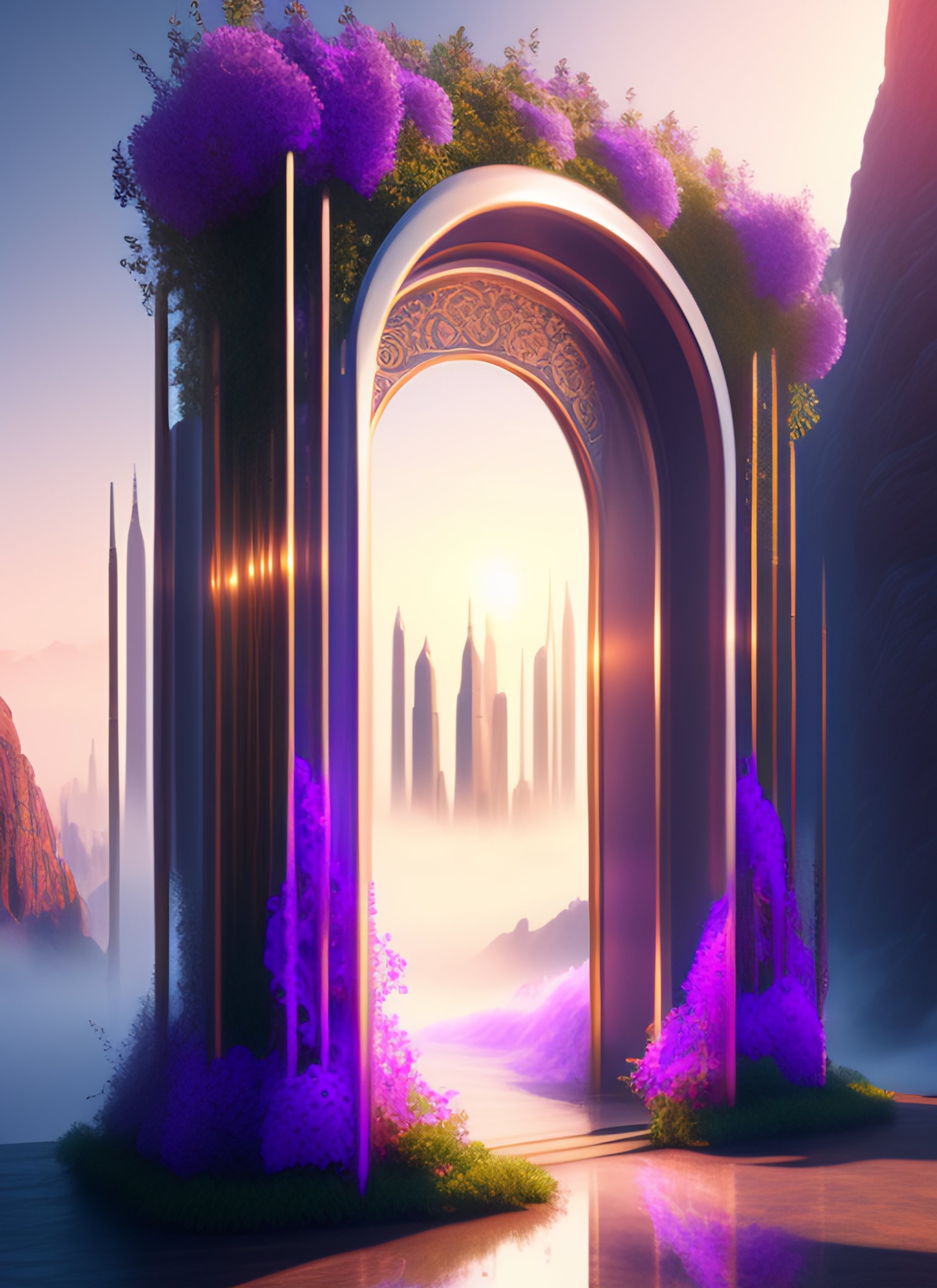 Lexica Dream portal into an alternate reality with a distant tall