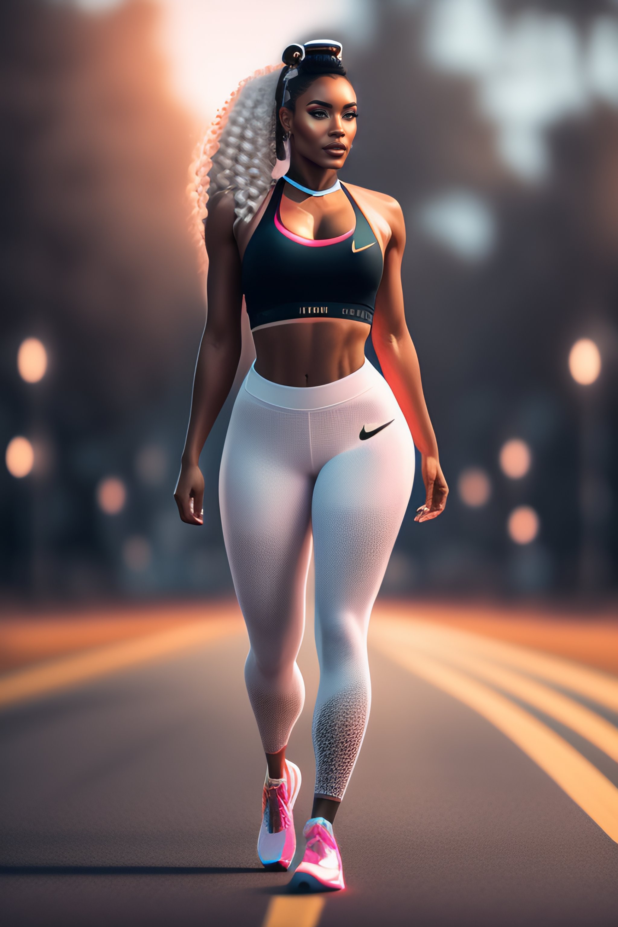 Lexica - Portrait of a female pinup model in love wearing leggings, ((( wearing nike socks))), nike socks, shoes, legs, full body shot, dynamic  pose