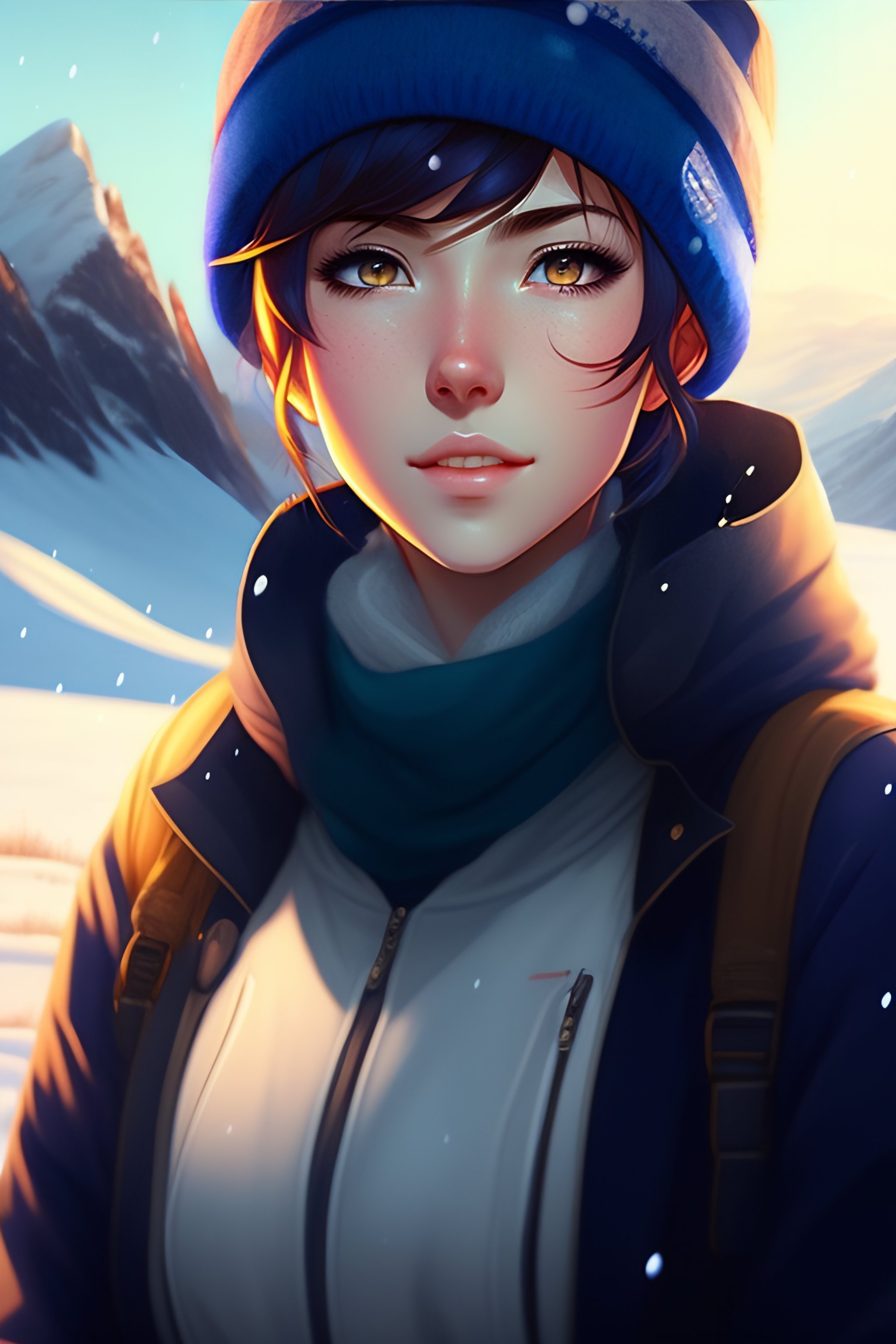 Lexica - Anime portrait of a 17 years old girl with blue short hair, a ...