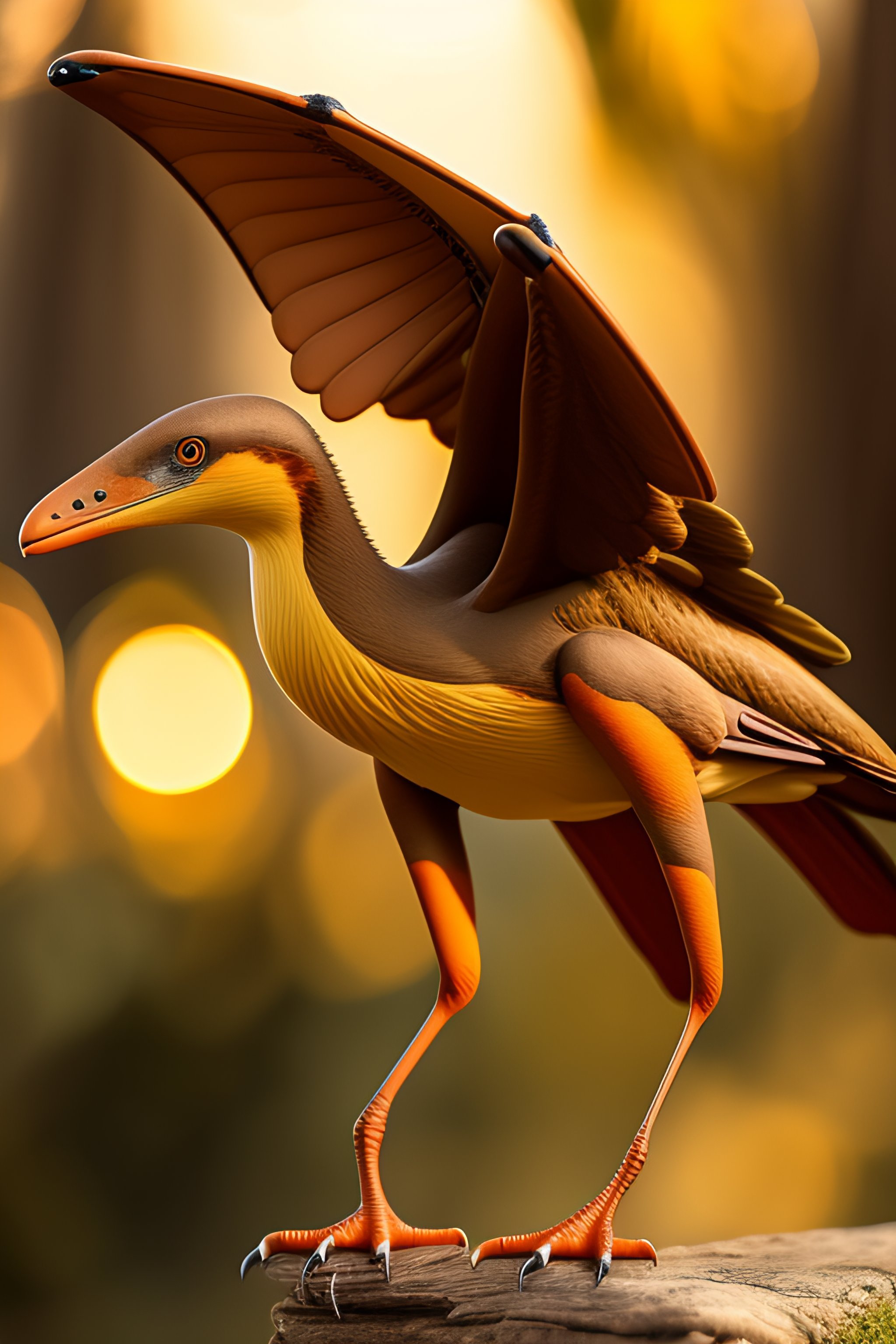 Lexica Earth Coloured Pterodactyl With Hearing Aid In Ears Wings Spread Full Body Ultra