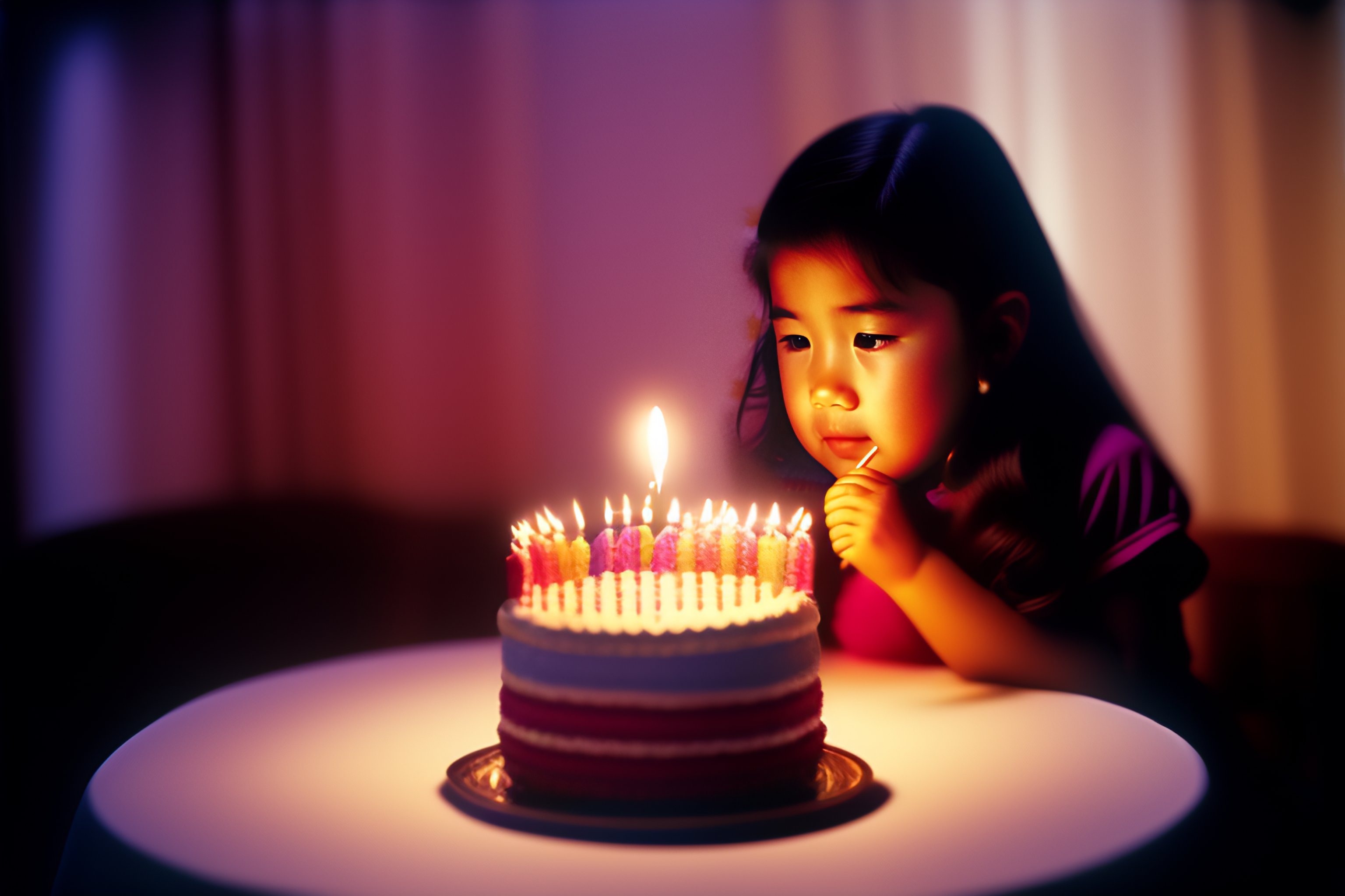 Lexica - Birthday part for a young girl in 1990, she is blowing out the  candles on a birthday cake. ektachrome photograph, volumetric lighting, f8  ap...