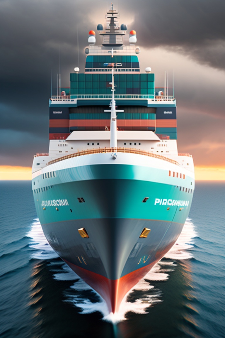 Lexica - Visualize a close-up, front view of a massive ship sailing in ...