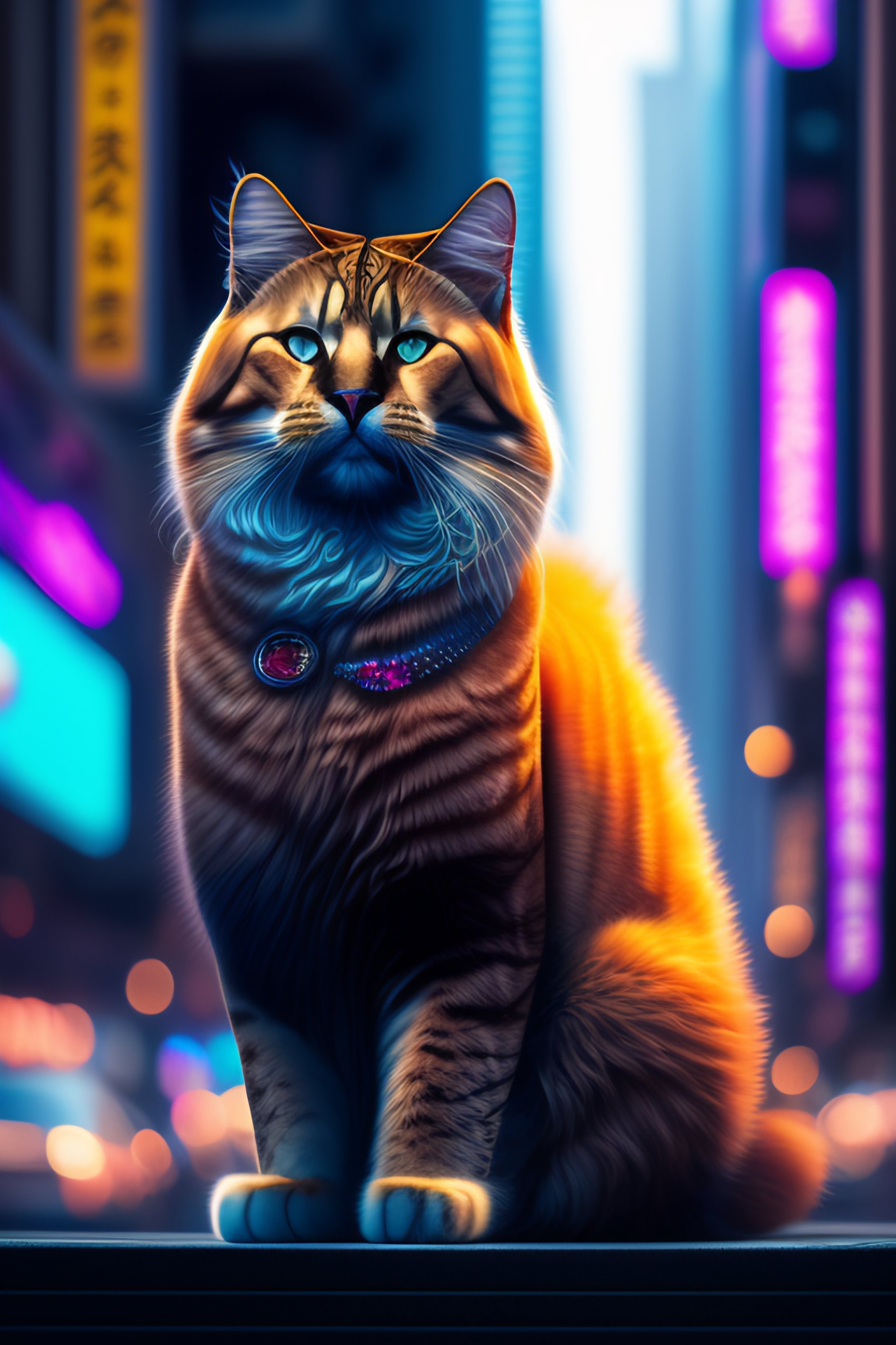 Lexica - Big fluffy cat in Cyberpunk tokyo