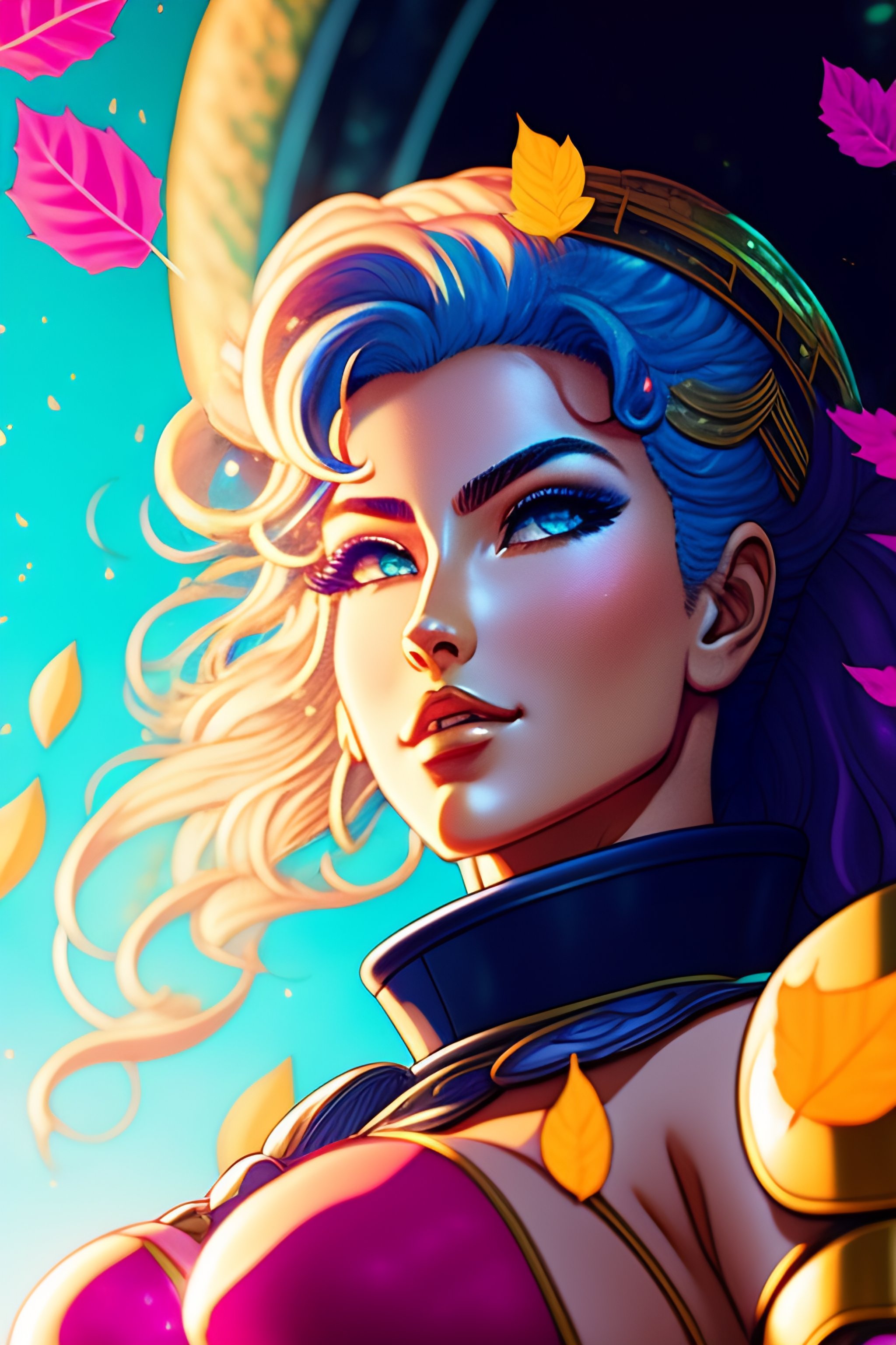 Lexica Bulma in Saint Seiya style. Falling leaves and greek column