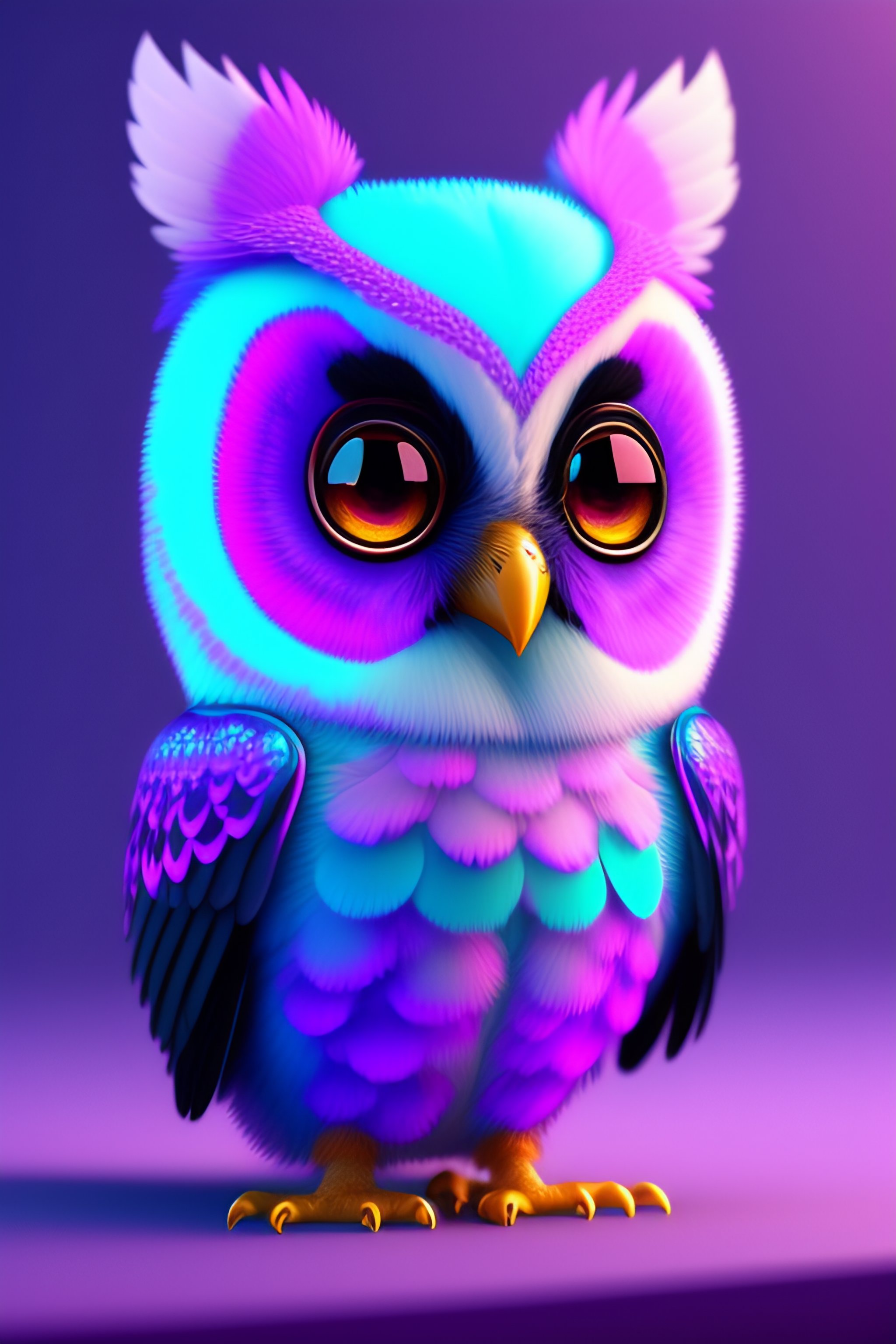 Lexica - A cute adorable baby owl made of purple pink and turquoise crystal  with low poly eye's highly detailed intricated concept art trending artst...