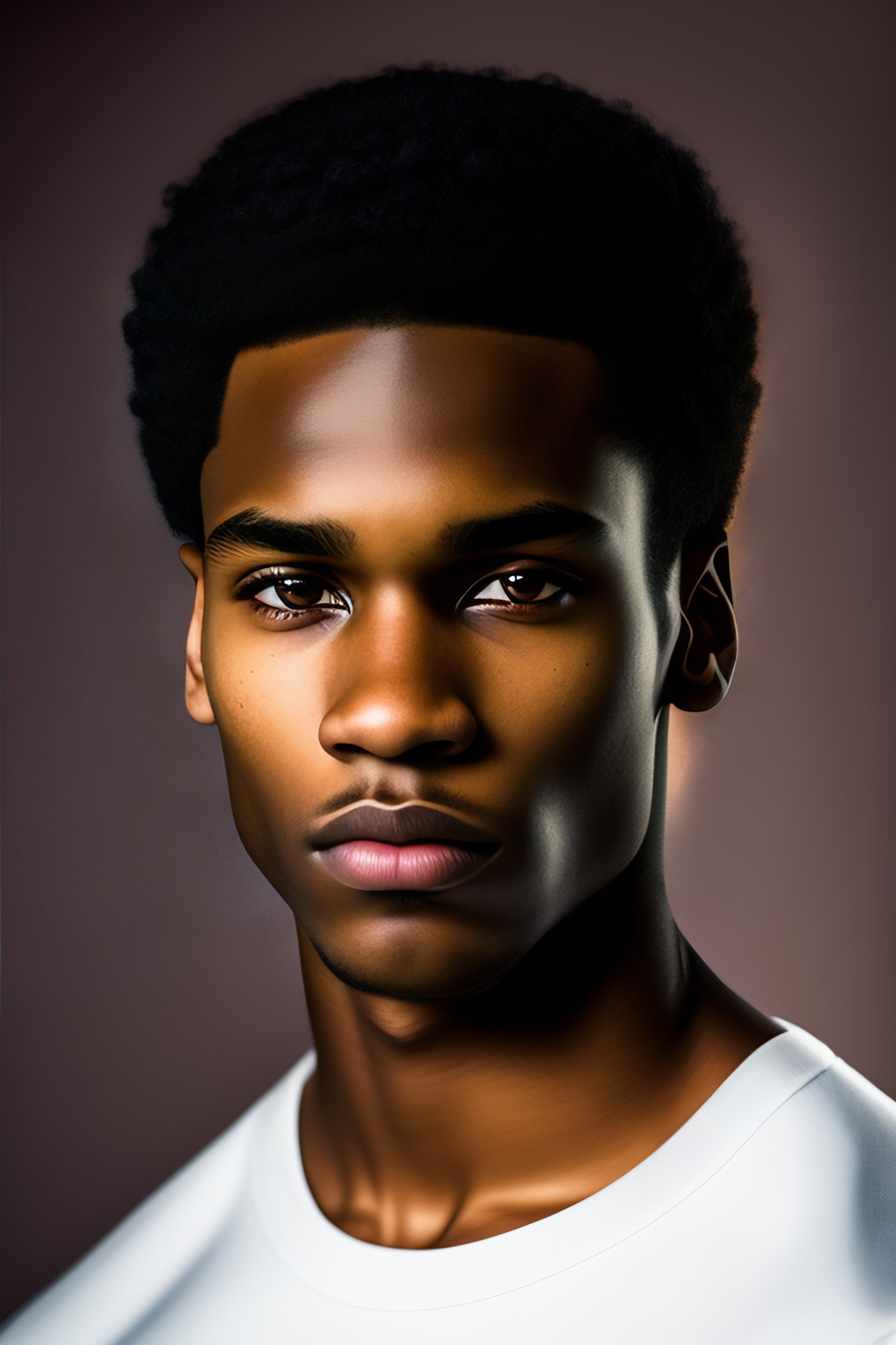 Lexica Portrait of a 17 year old black guy not ugly backward receding hairline beautiful eyes slightly babyish long faced no facial hair seri