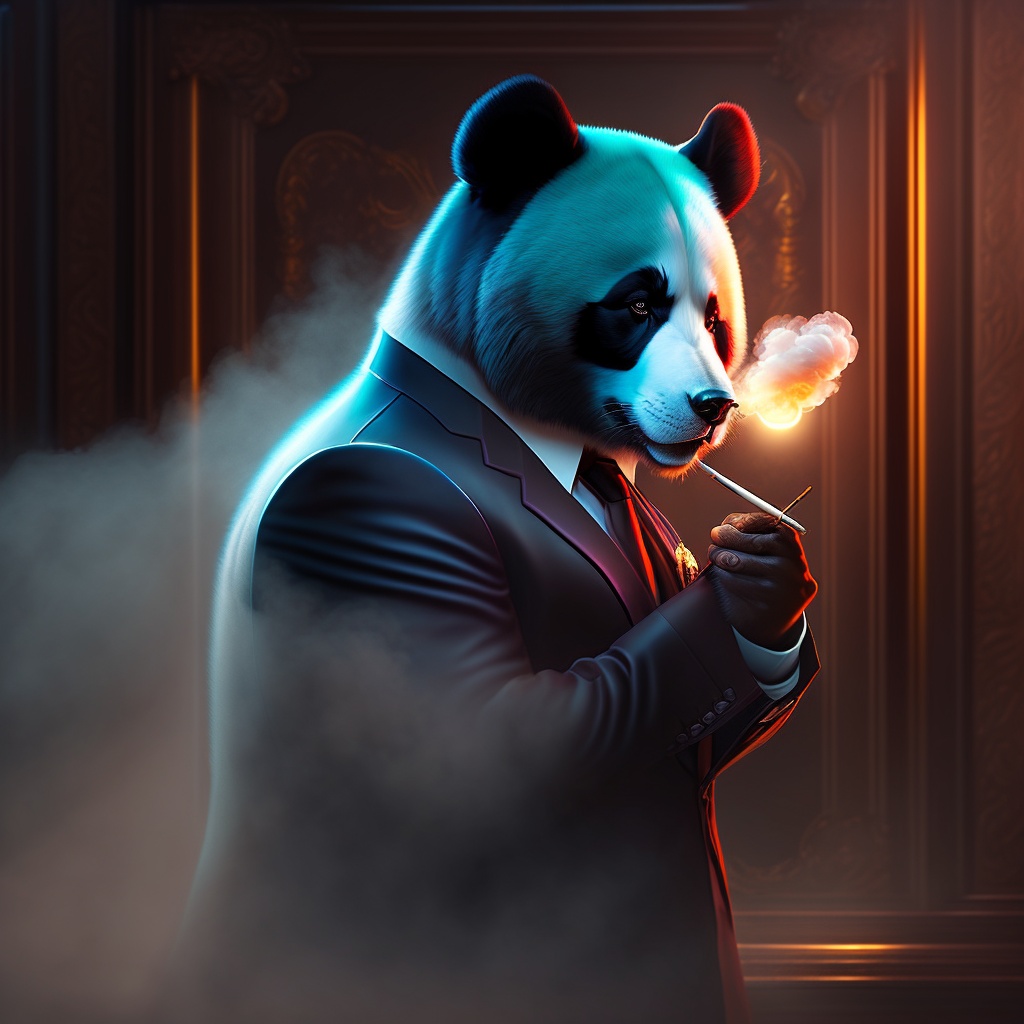 Lexica - Mobster dark panda smoking, in dark scene