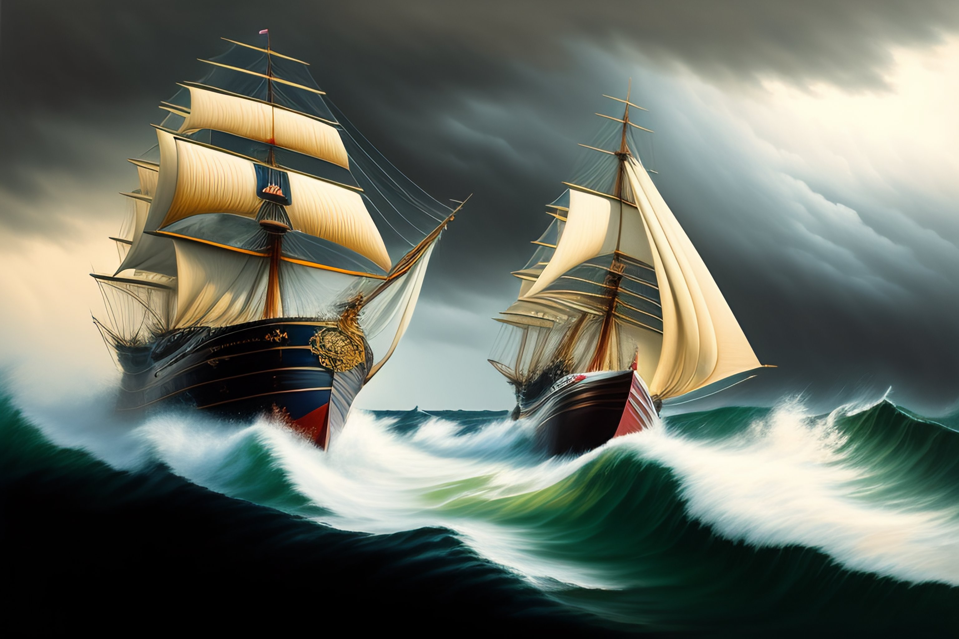 Lexica - Dutch master style oil painting of a 3 masted ship in full ...