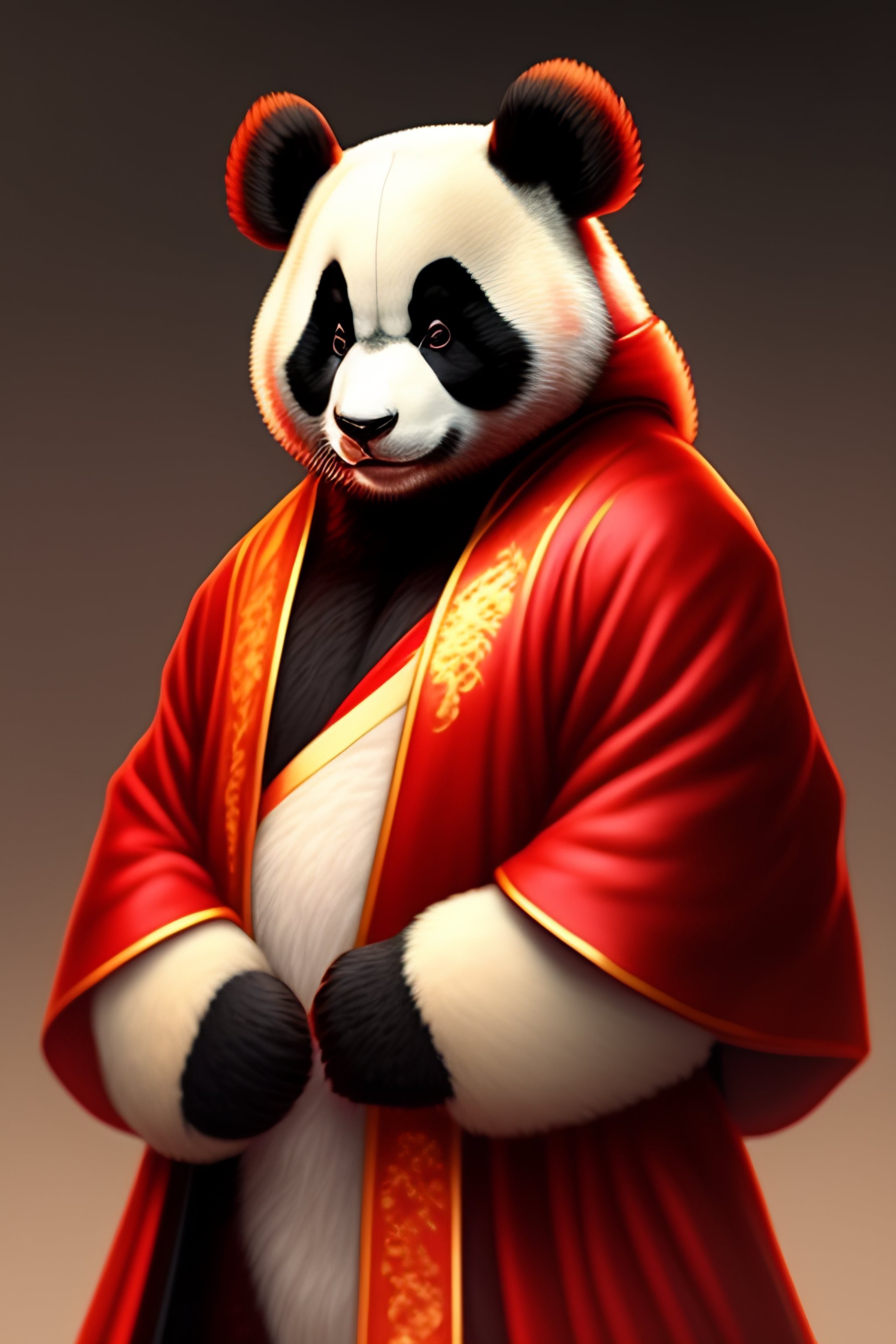 Lexica Anthro furry humanoid panda, wearing a red Chinese robe