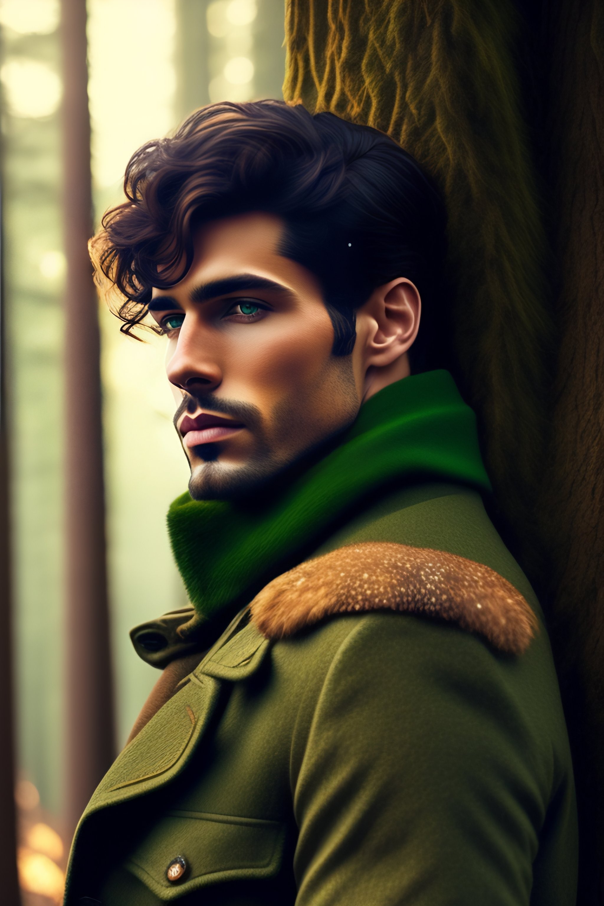Lexica handsome man dark hair green brown eyes vintage clothes