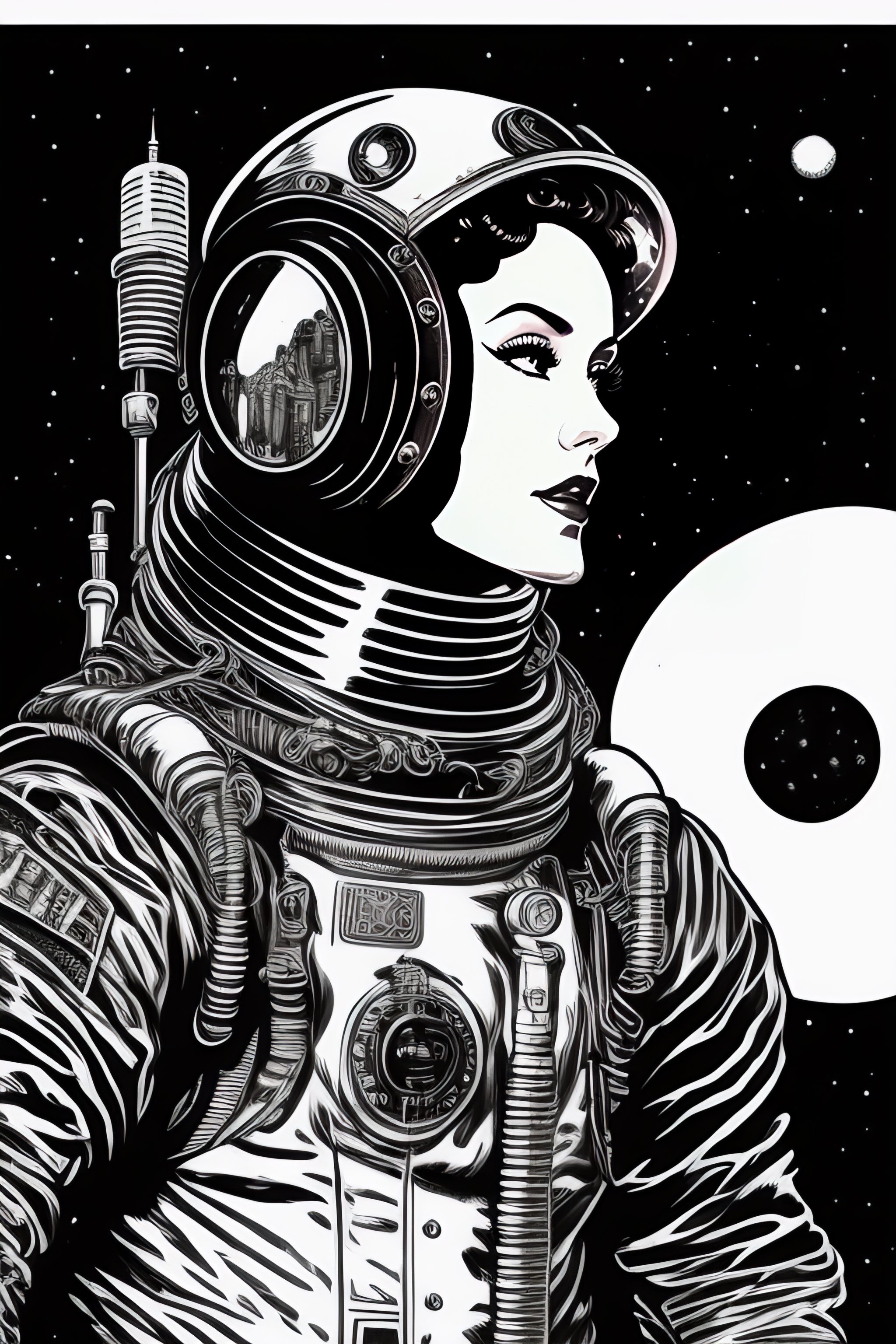 Lexica - Wally Wood styled steampunk astronaut, pen and ink