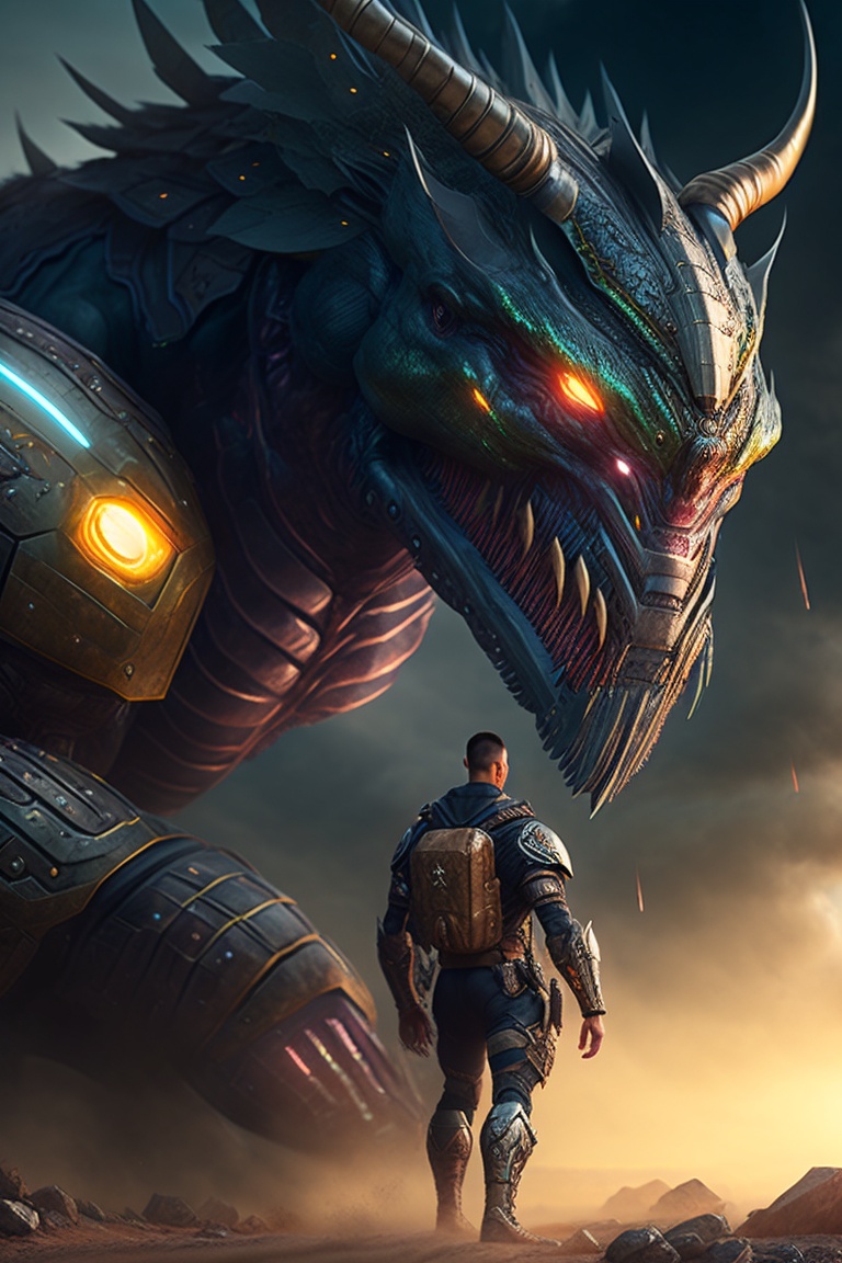 Lexica - A cyborg battling a giant monster in a post-apocalyptic world ...