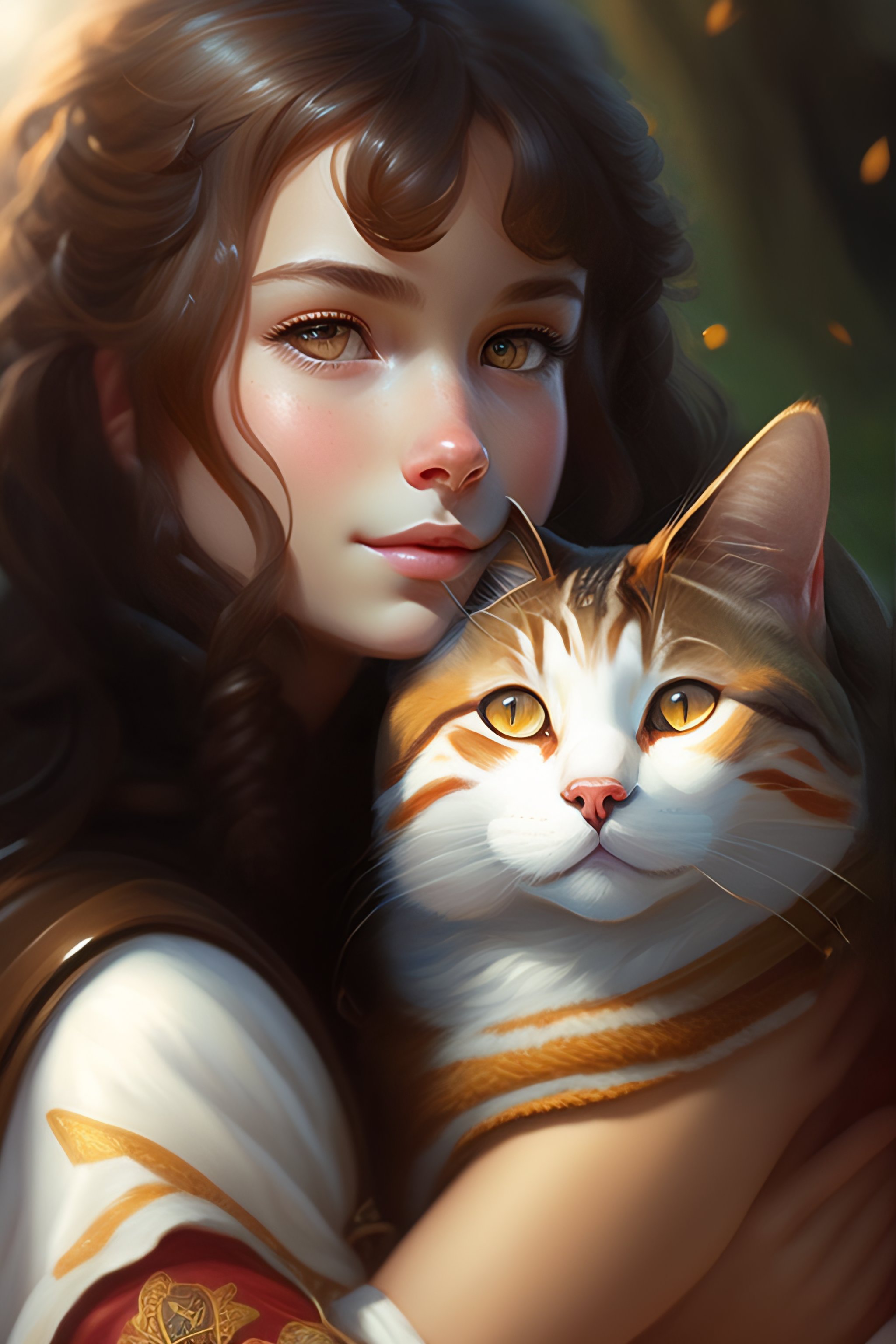 Lexica - A detailed portrait of a cute calm brunette girl hugging a ...