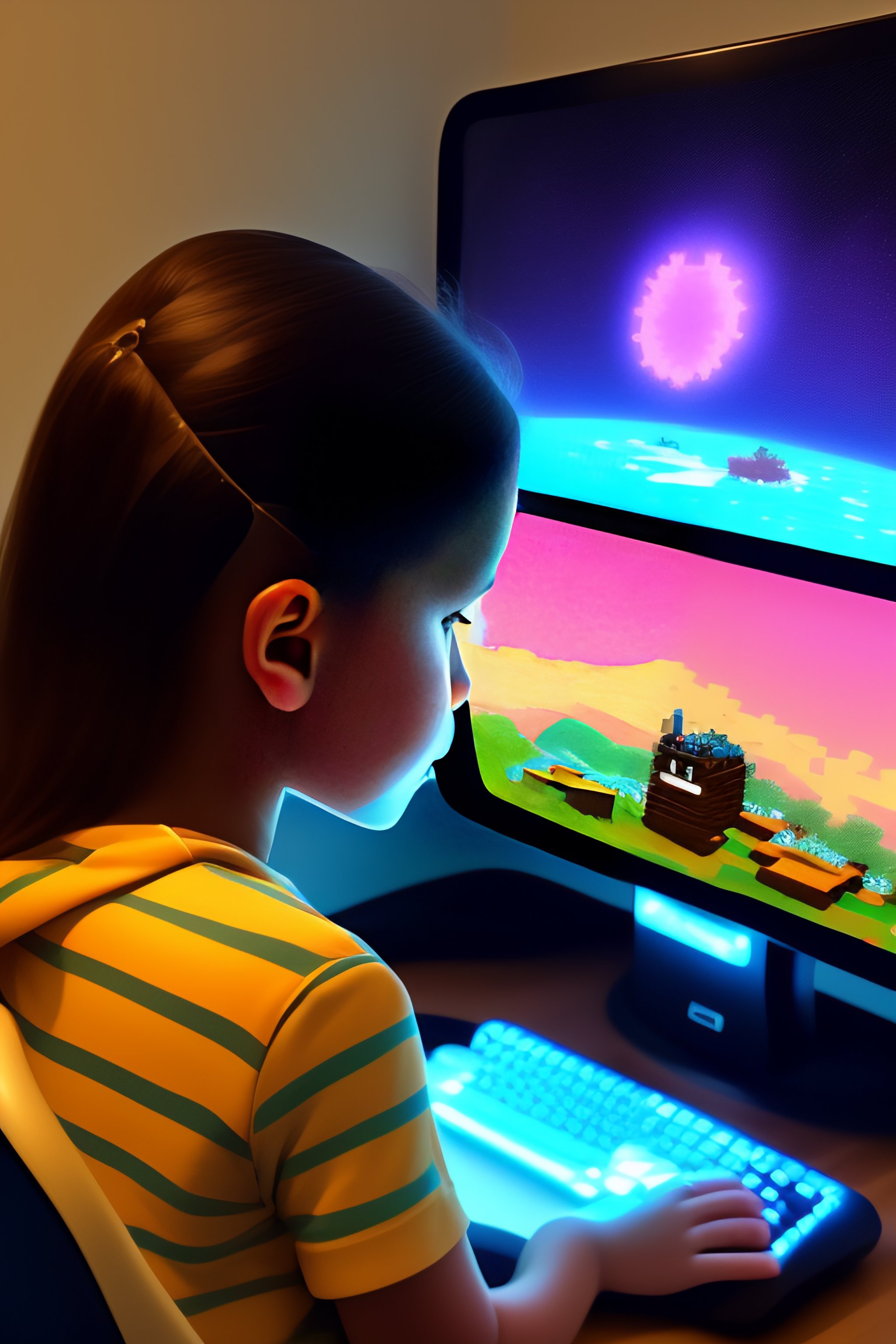 Lexica - My daughter playing minecraft on the computer