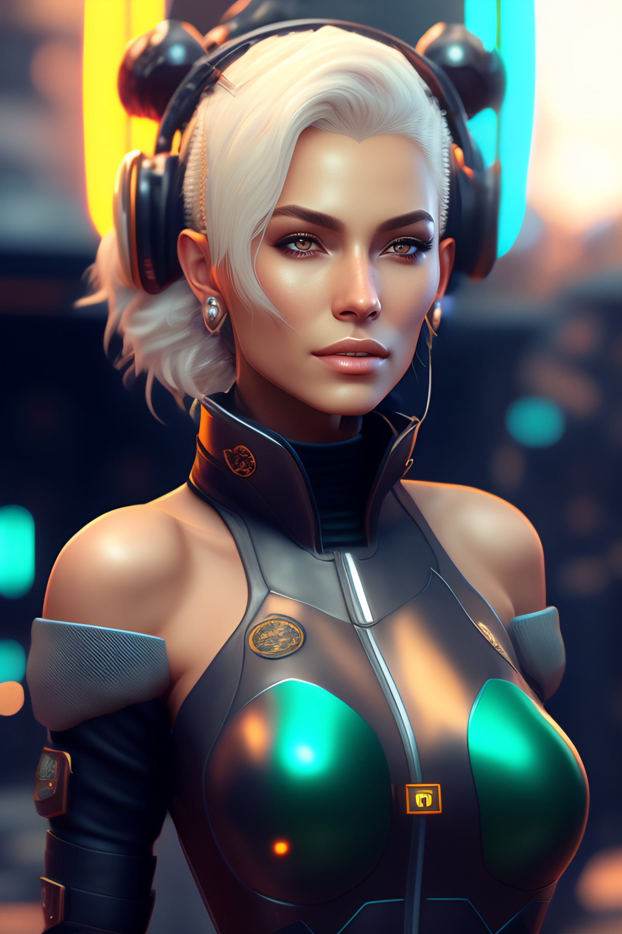 Lexica - Mech Punk clothes with short hair granny, battle status, hyper ...