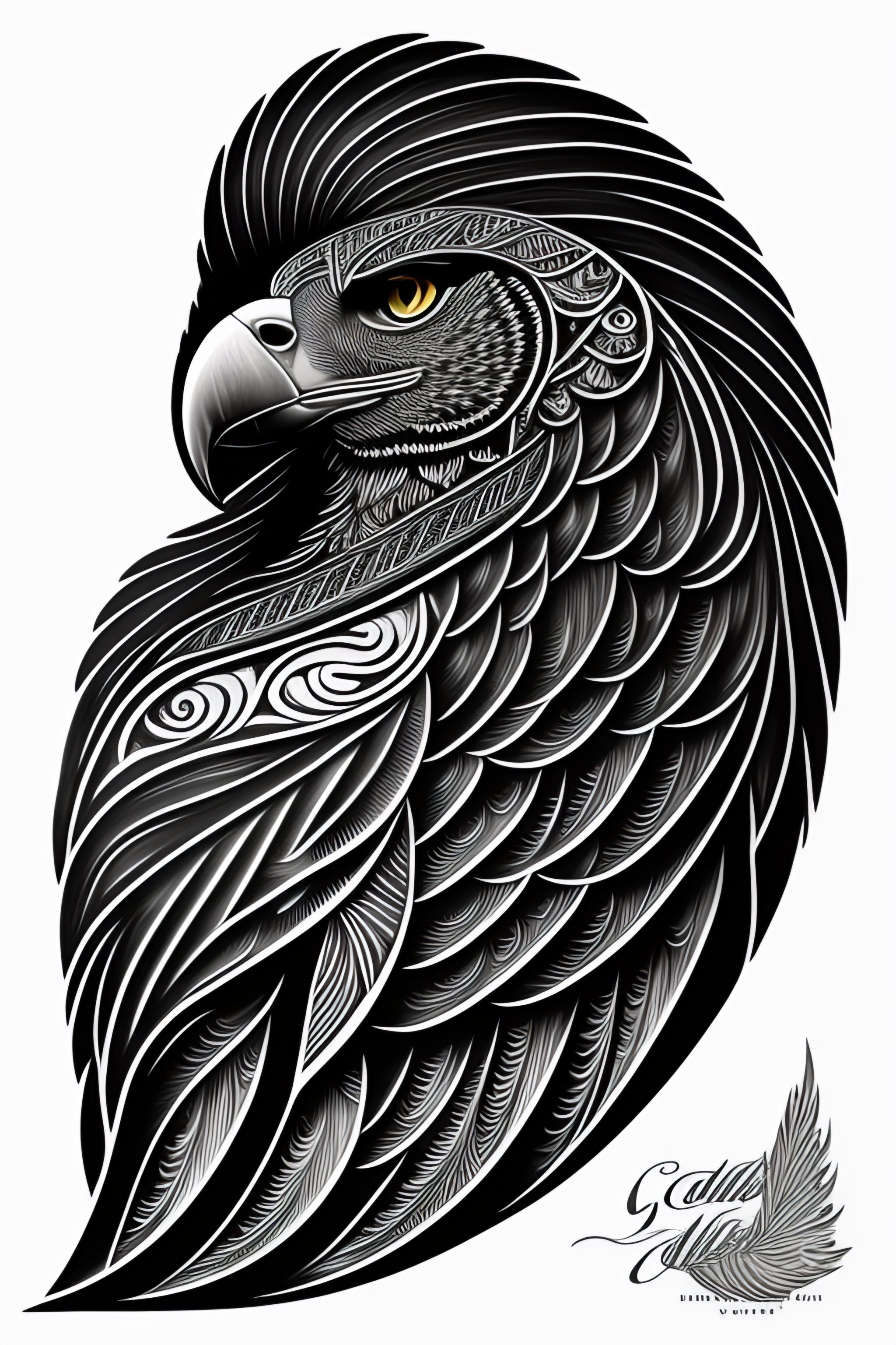 Lexica Black and white style tattoo design of a wedge tail eagle, intricate detail, moody