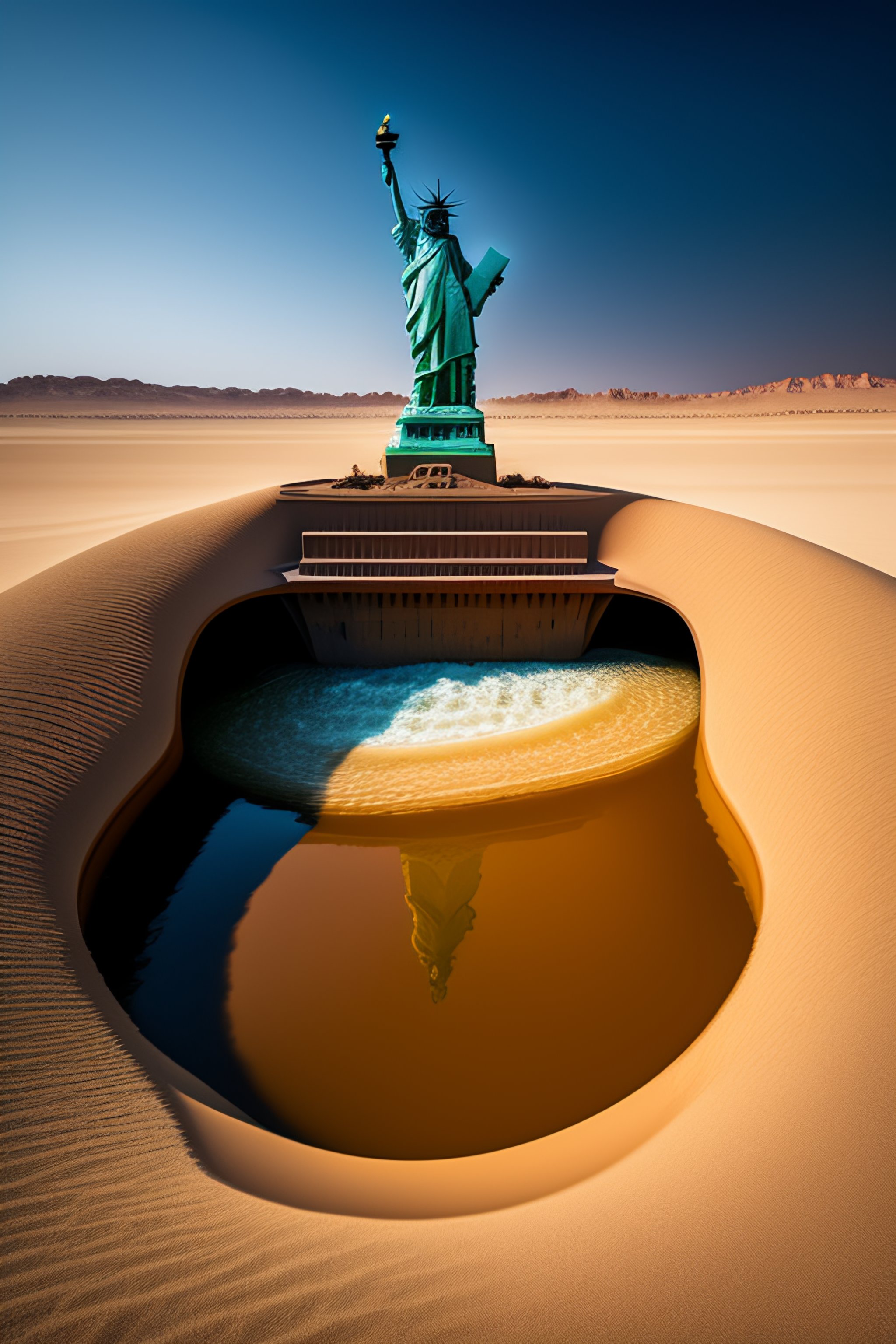 Lexica - Statue of Liberty sunken in the desert sand