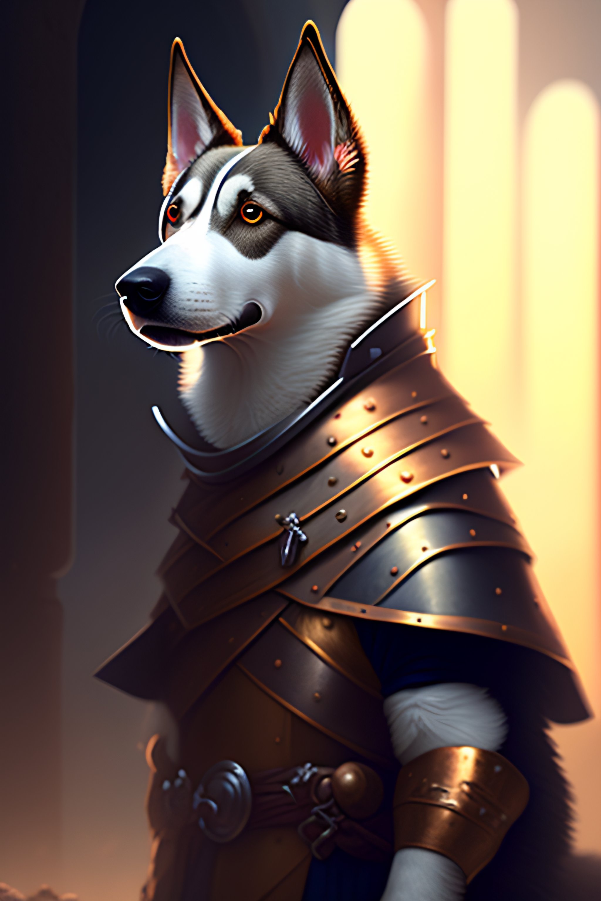 Lexica - Un retrato antropomórfico detallado de un perro con armadura ...