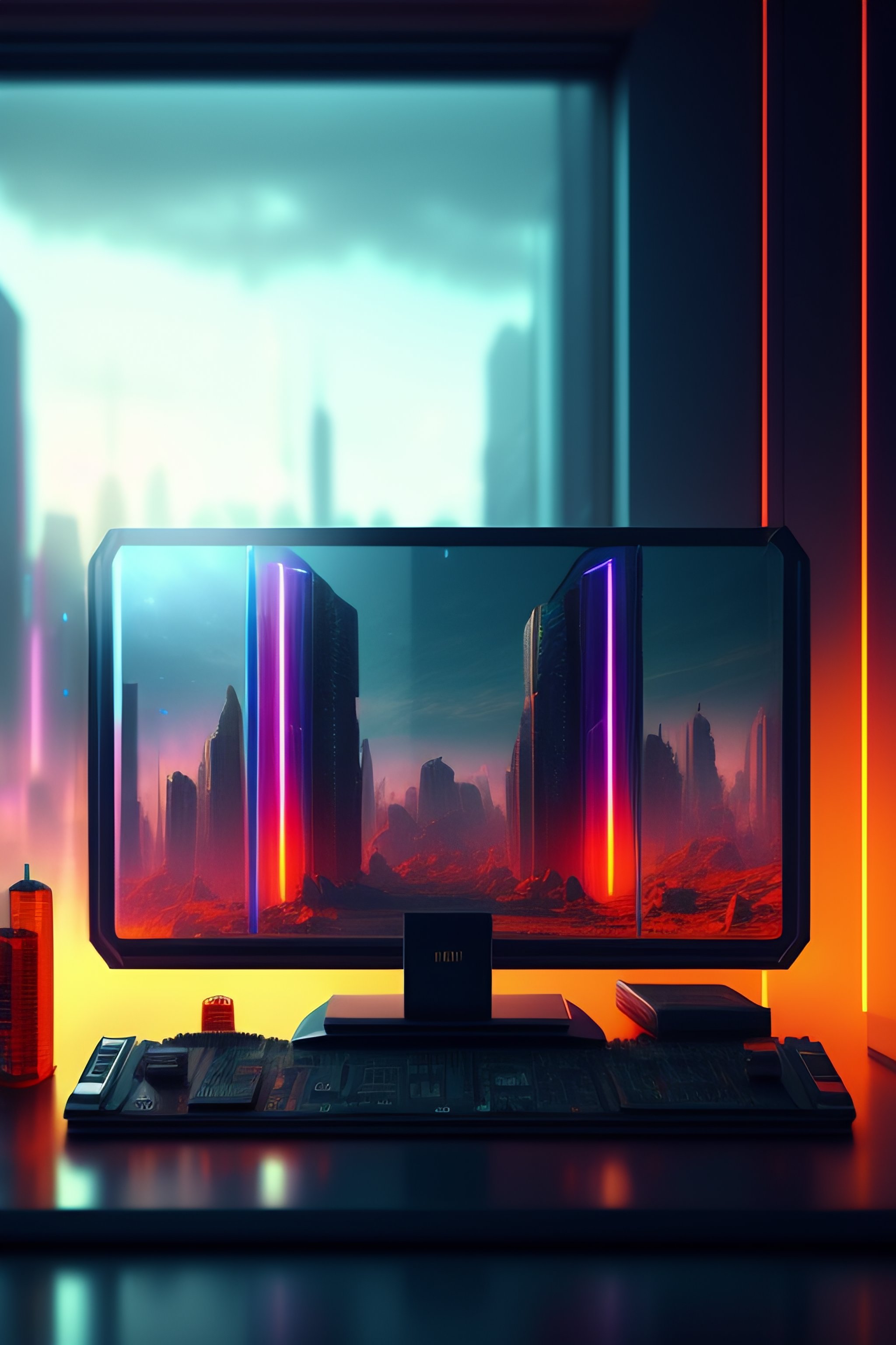 Lexica - Computer in cyberpunk style, transparent side glass, against ...