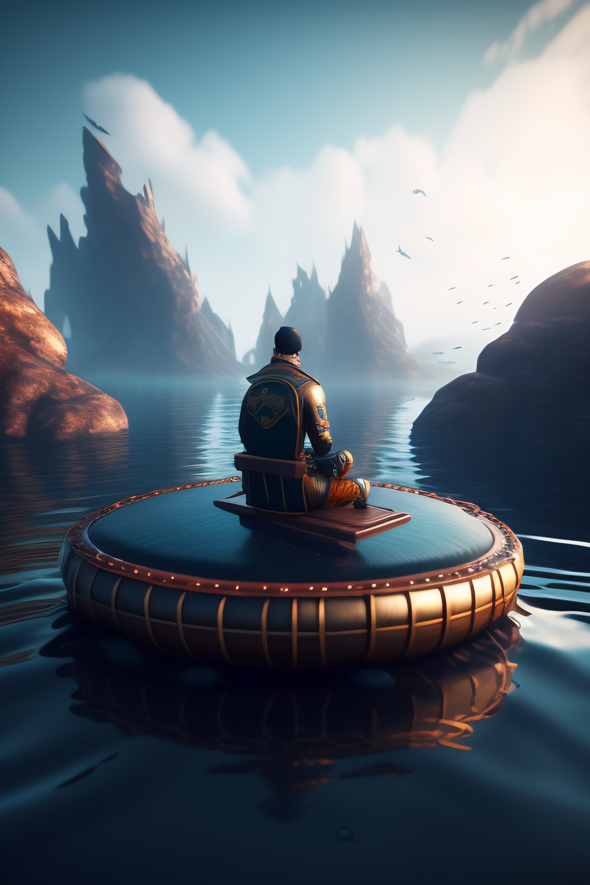 Lexica - A pirate floating on a raft in the middle of the sea, torn ...