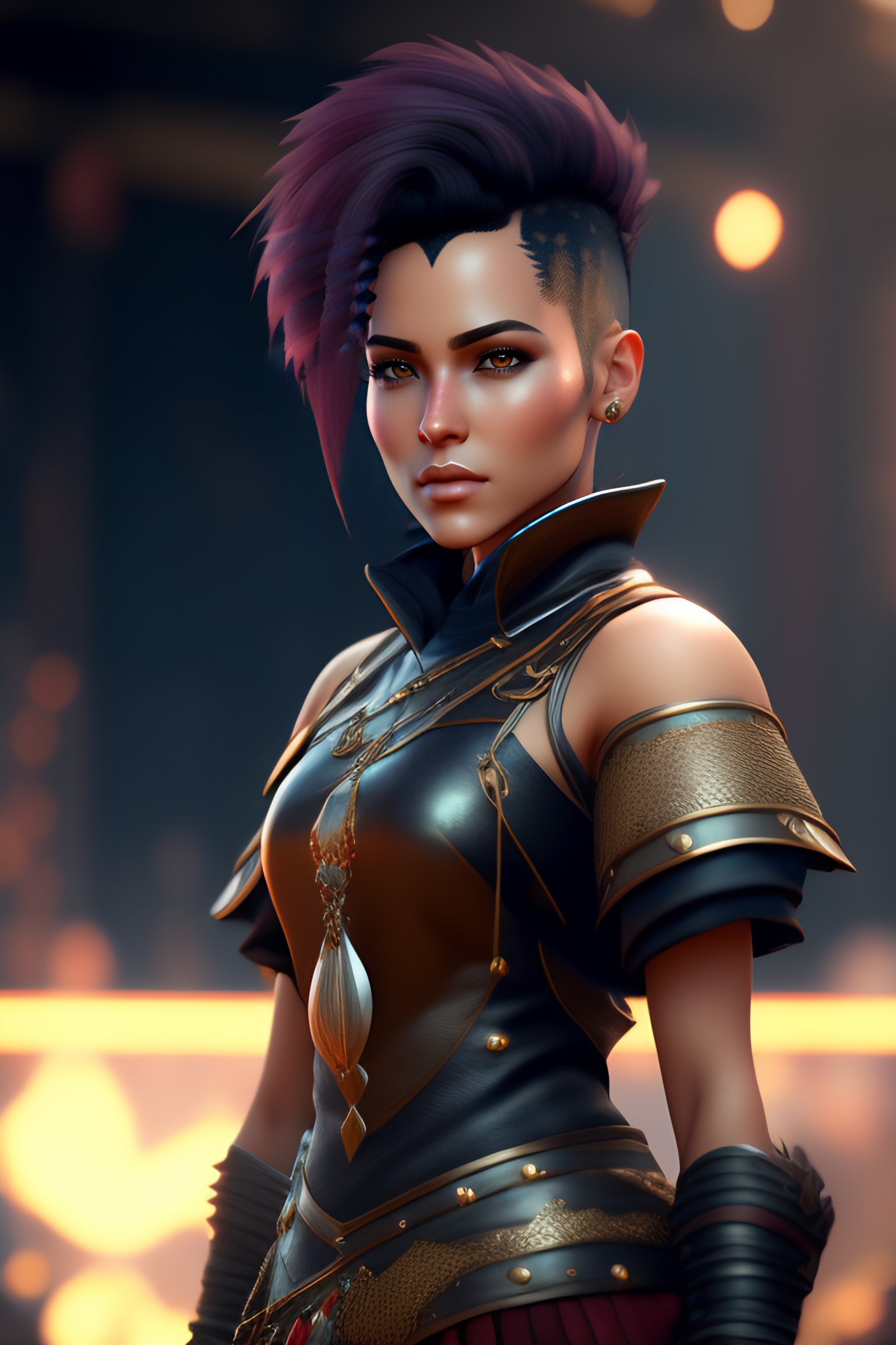 Lexica - Girl, mohawk, short hair, fantasy medieval cloths, anime realistic,  unreal engine cinematic smooth