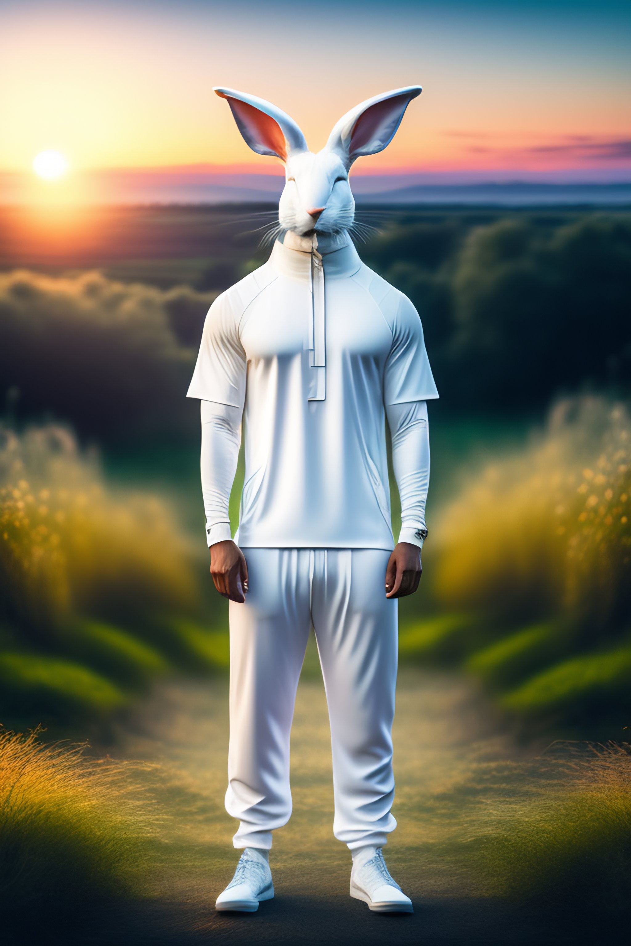 Lexica - Sunset- matrix- beautiful- white rabbit- 8k- floppy ears- half ...