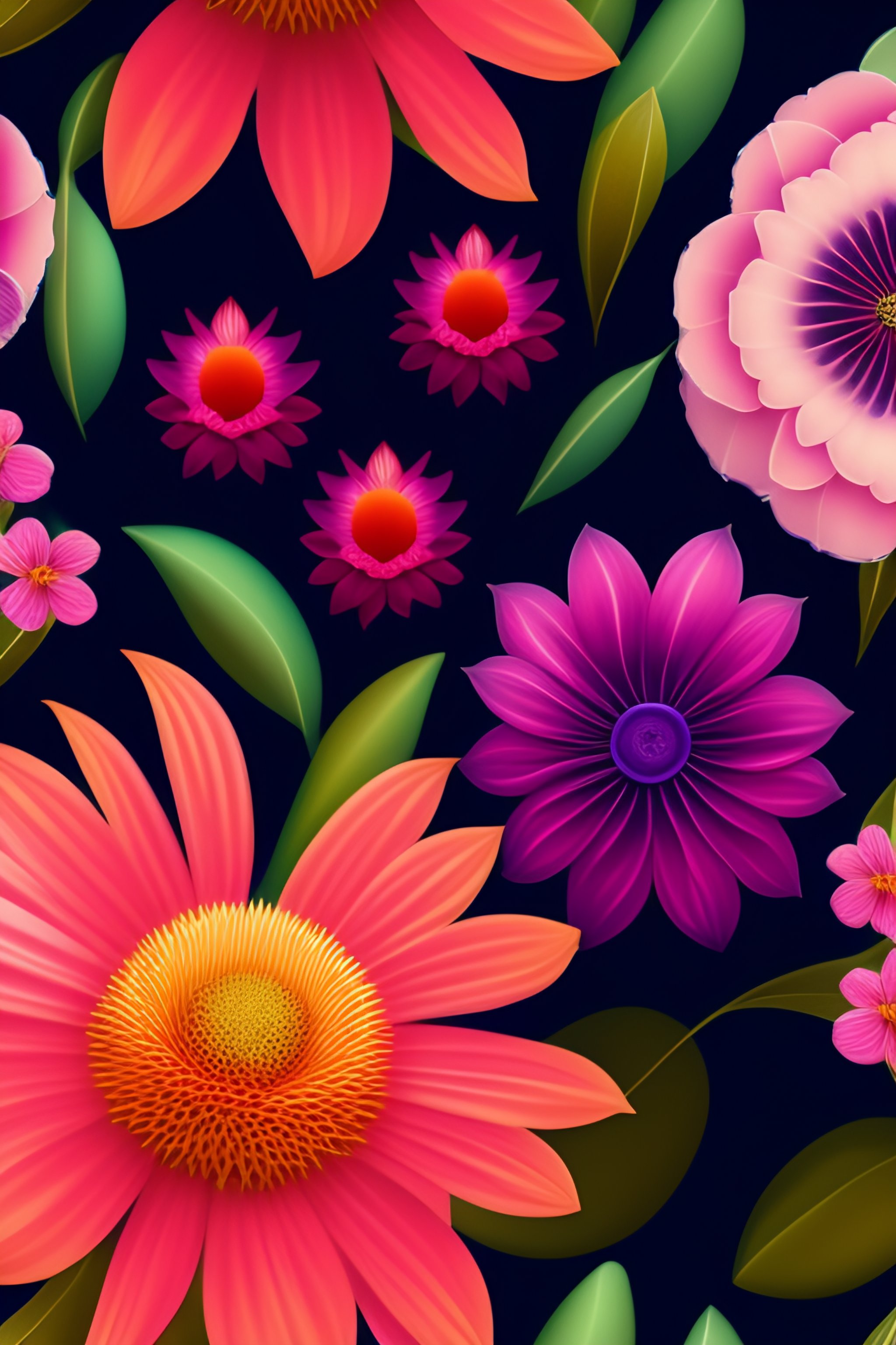 Lexica - Exotic flowers in full bloom in all over pattern vaporware