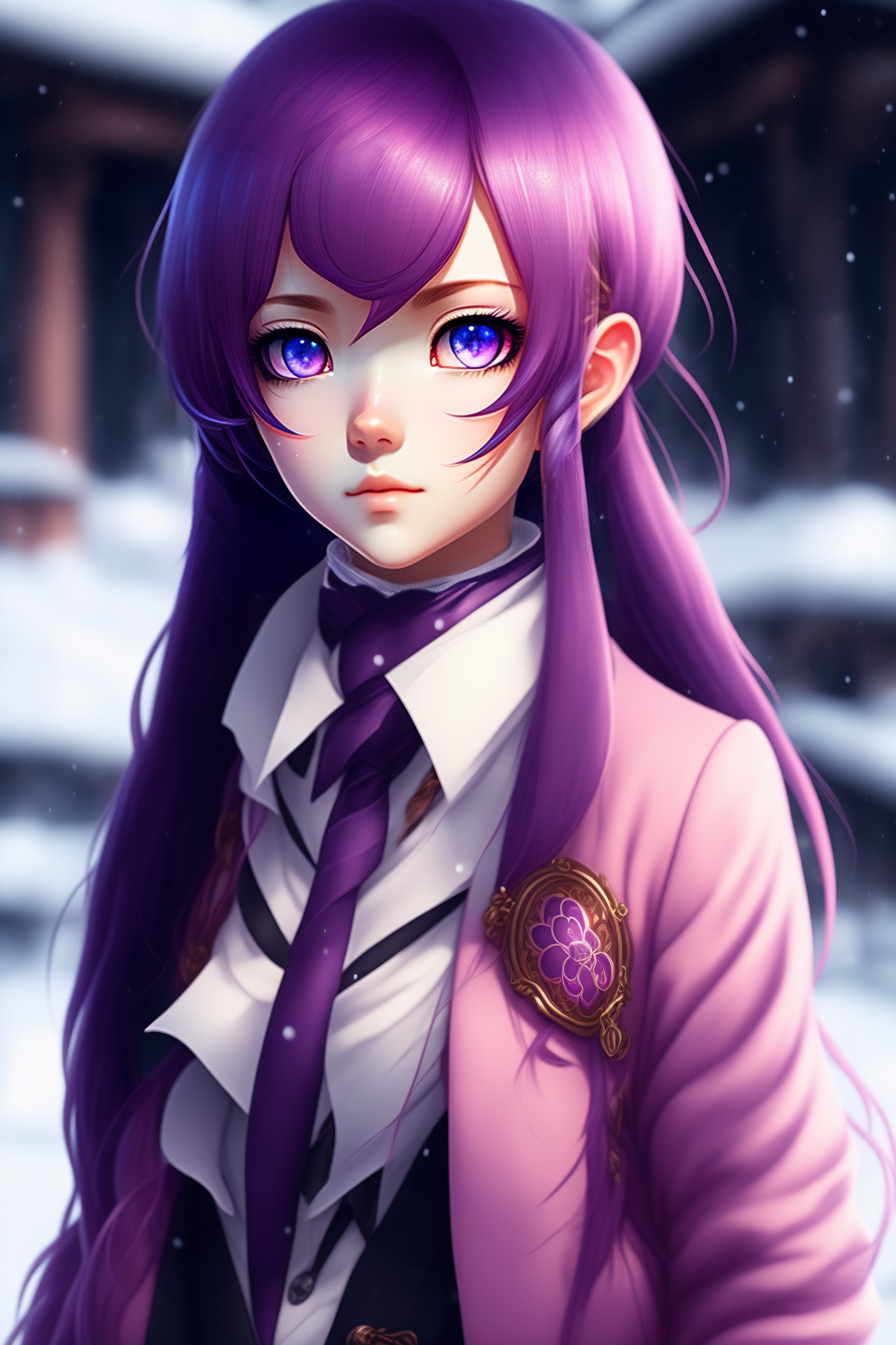 Lexica - Ultra detalied, cute anime girl, winter town,pinc eyes, wear ...