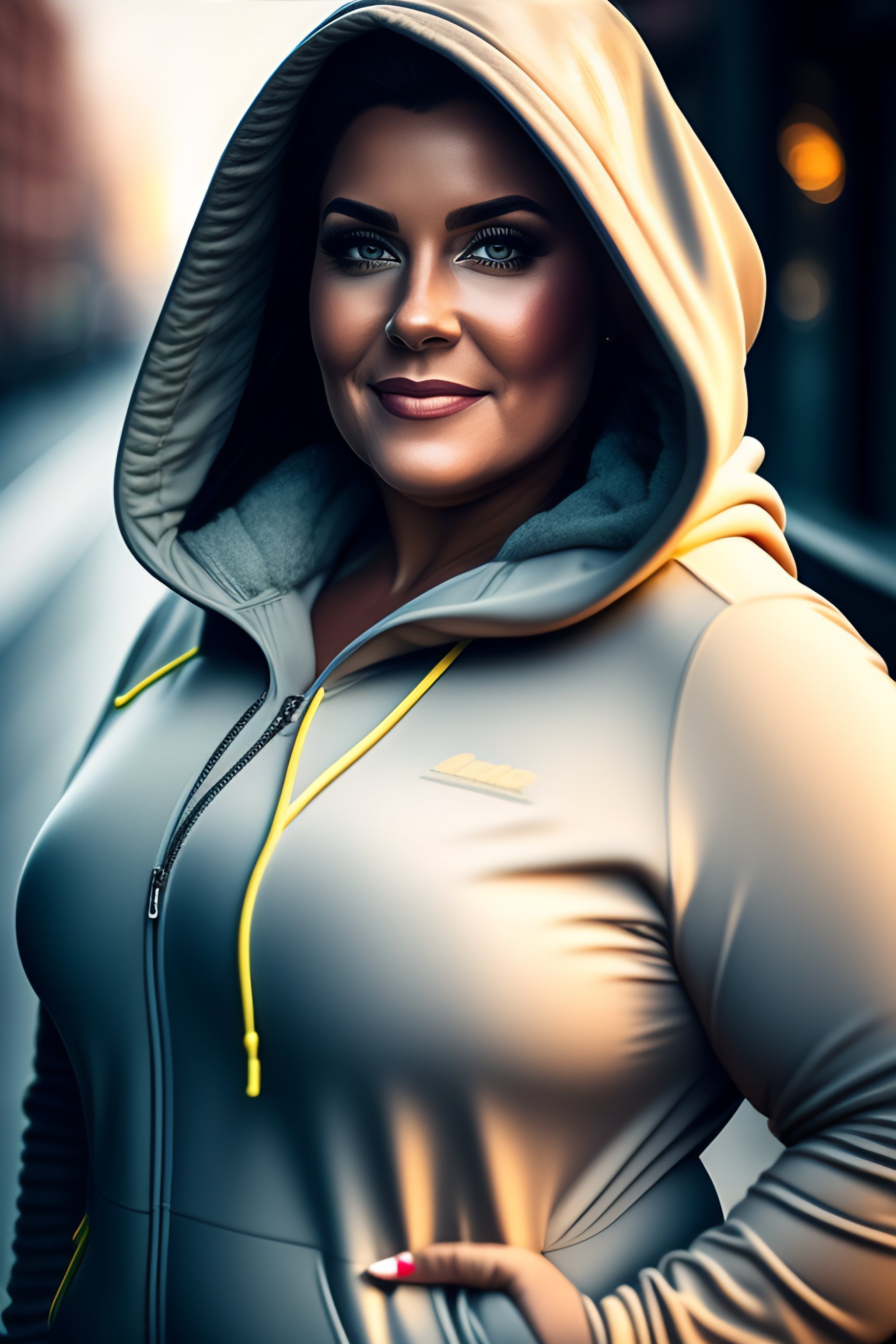 Lexica - Full-figured Swedish woman wearing wet hoodie