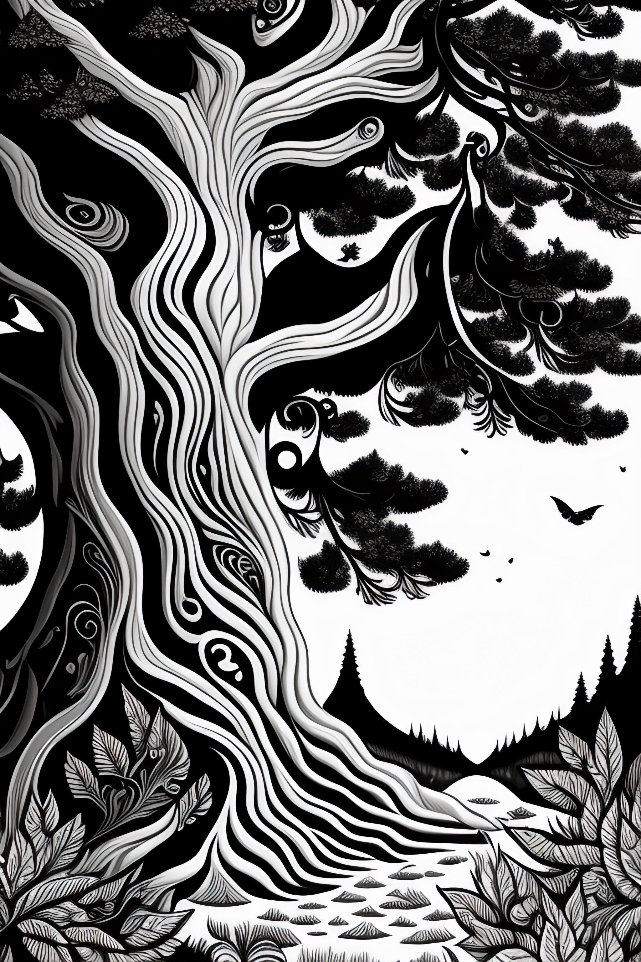 Lexica - Coloring page of enchanted tree