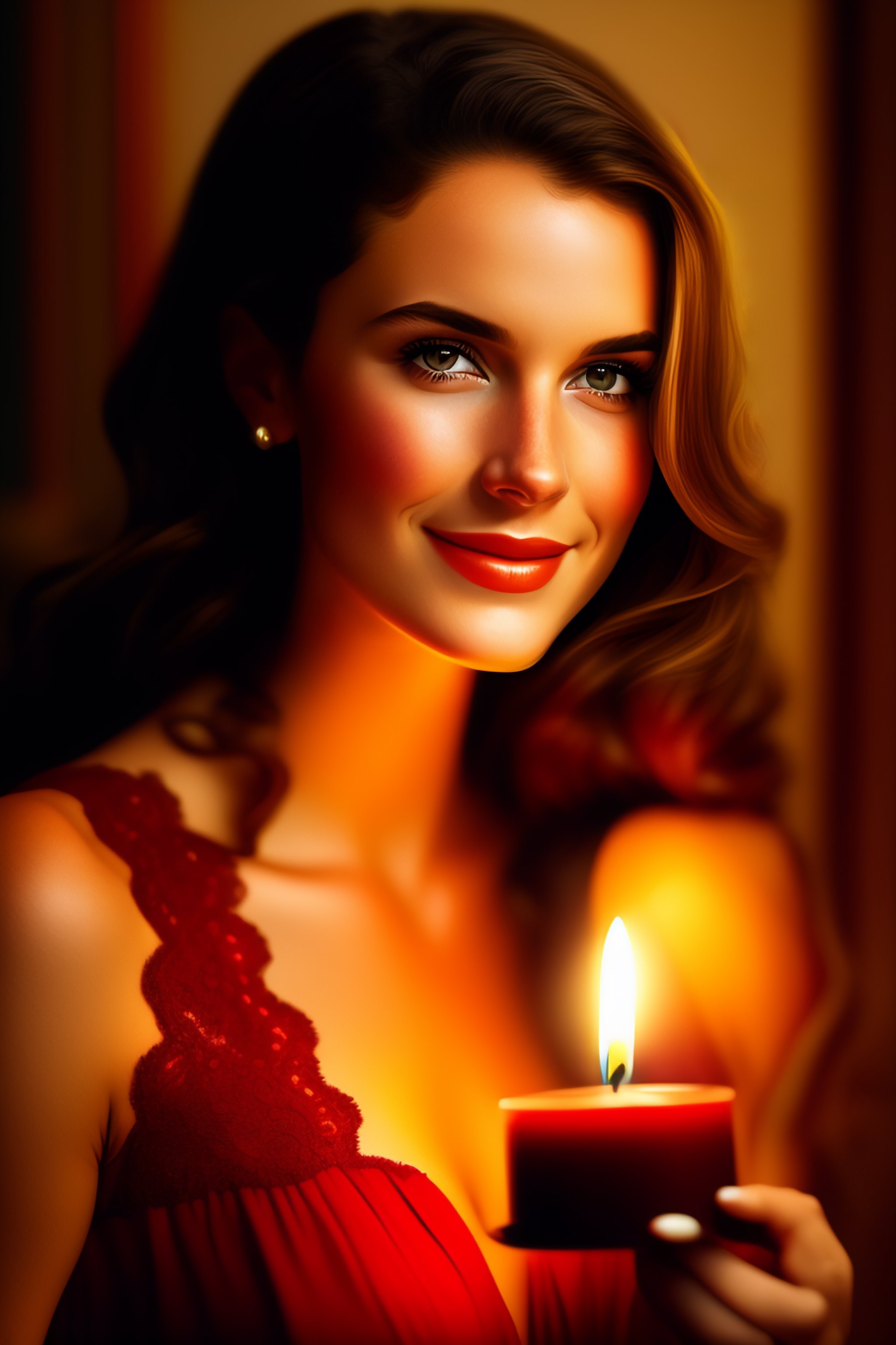 lexica-18-year-old-woman-in-red-dress-holds-a-candle