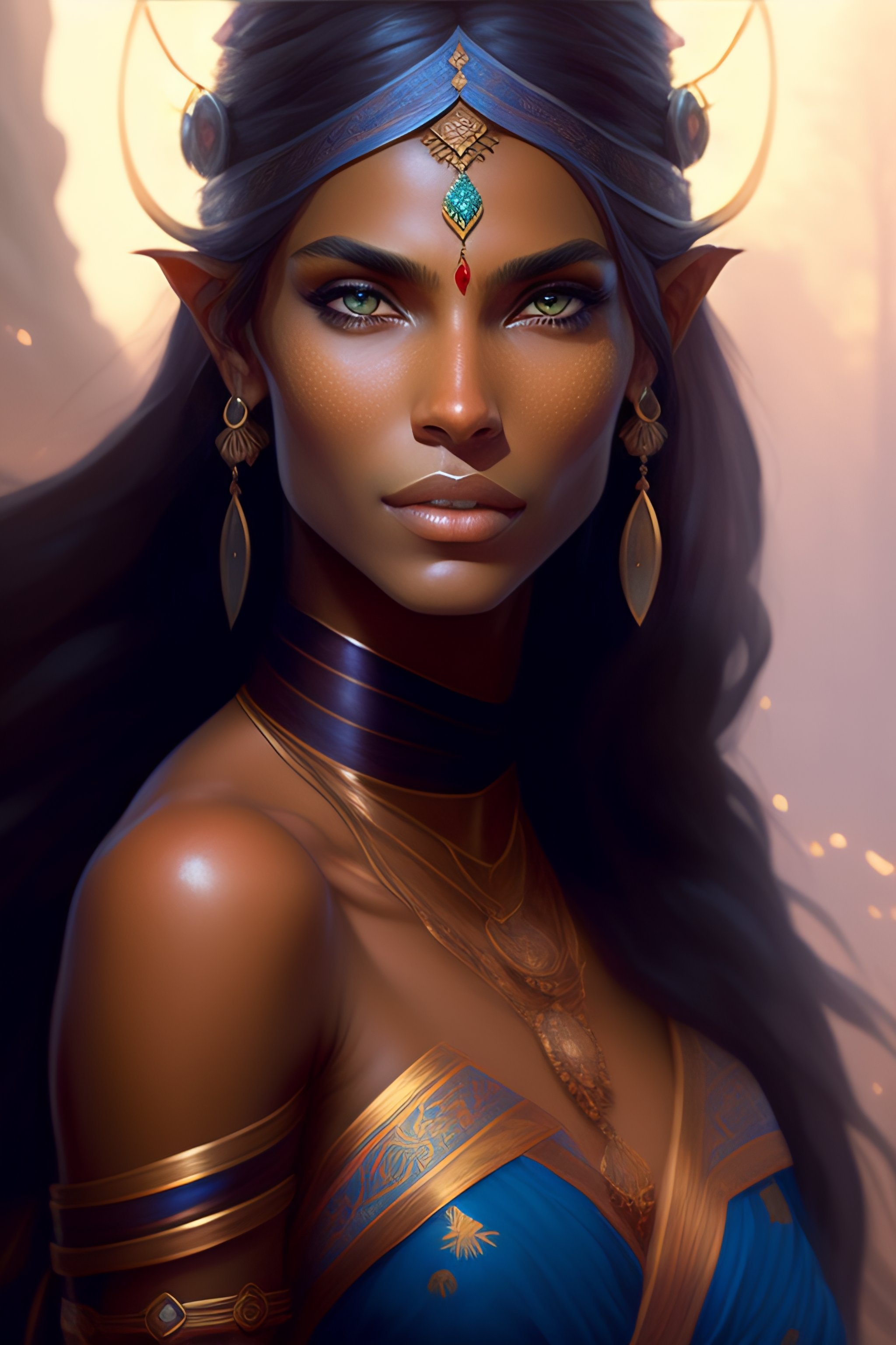 Lexica Elf Woman With Tan Brown Skin Blue Eyes Dark Freckles High 