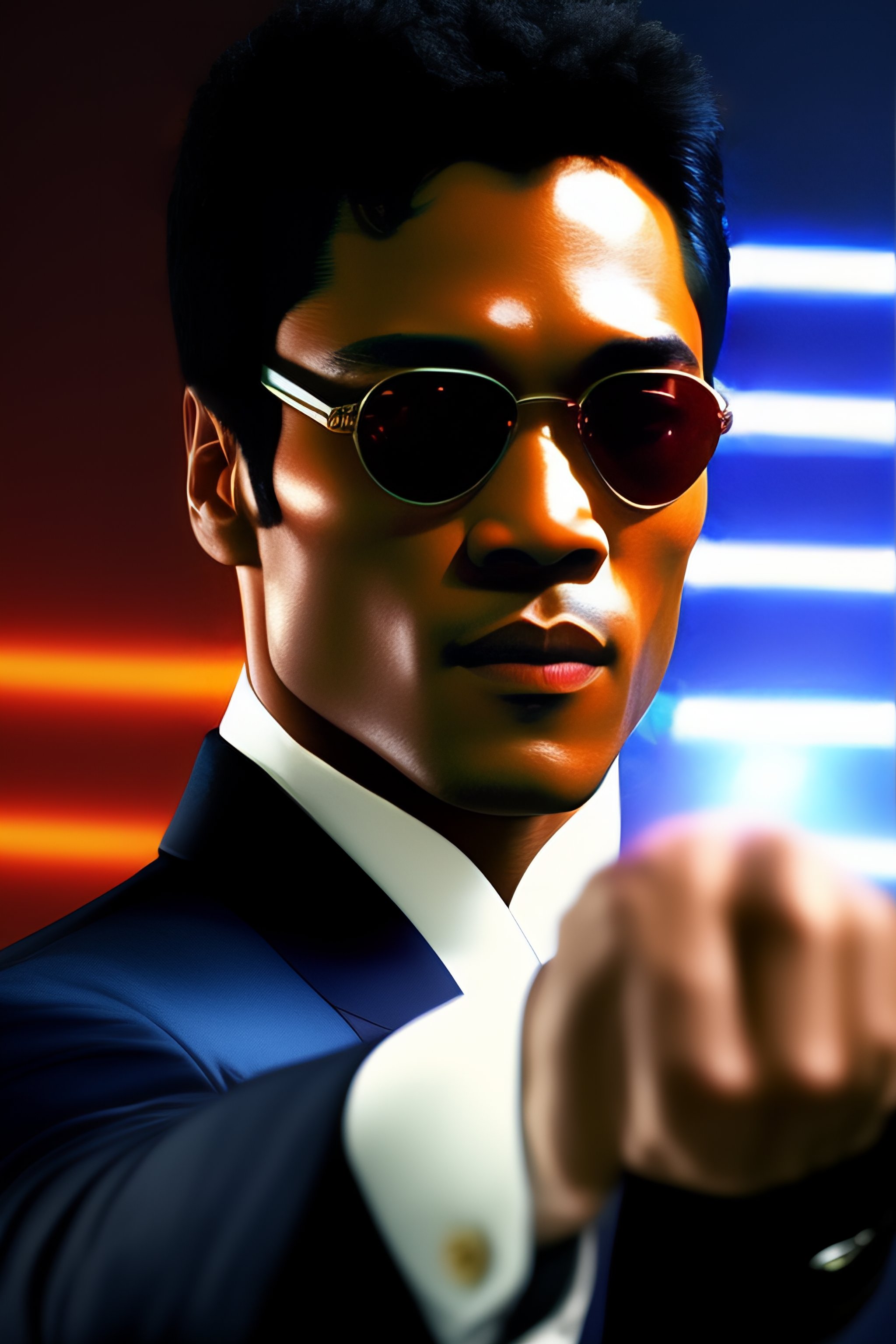 Lexica - Morpheus from the matrix but he's bruce lee, 8k, holding a ...