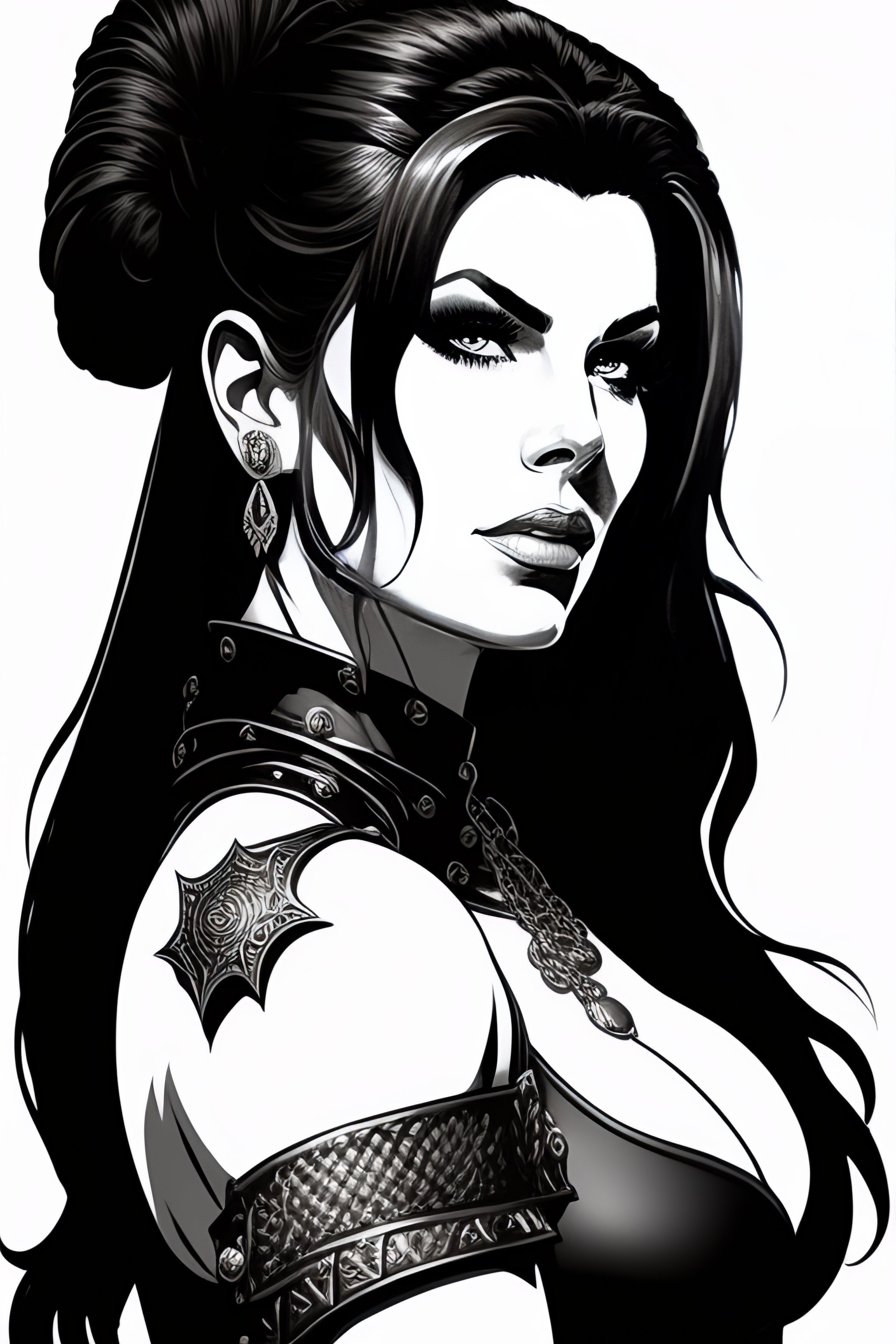 Lexica - Alison Tyler, female barbarian, Necromunda, WH40k, sideview,  dungeons and dragons, AD&D, Monster Manual, fantasy artwork by Oliver Frey,  ink...