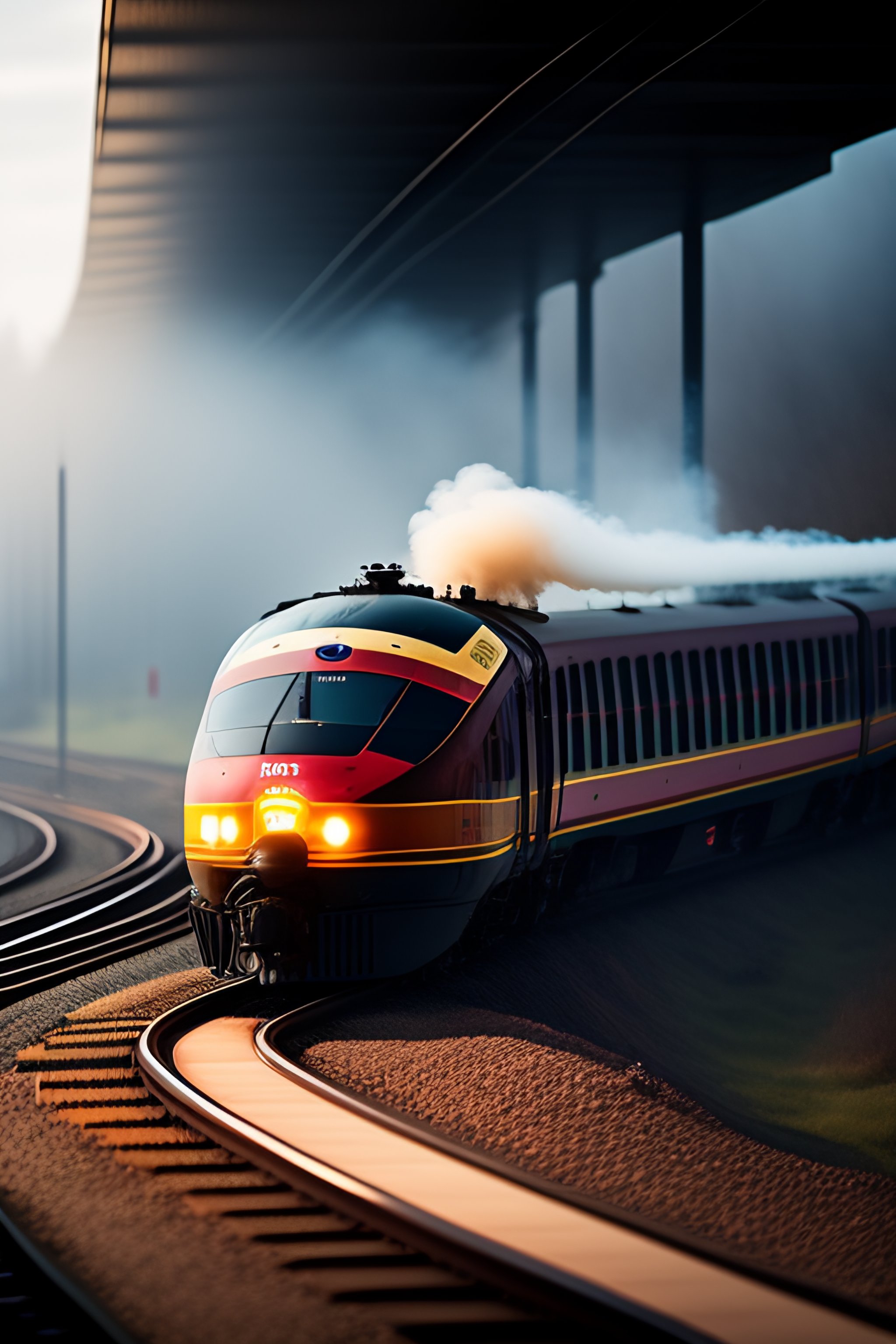 Lexica - Platform train fog clock person steam