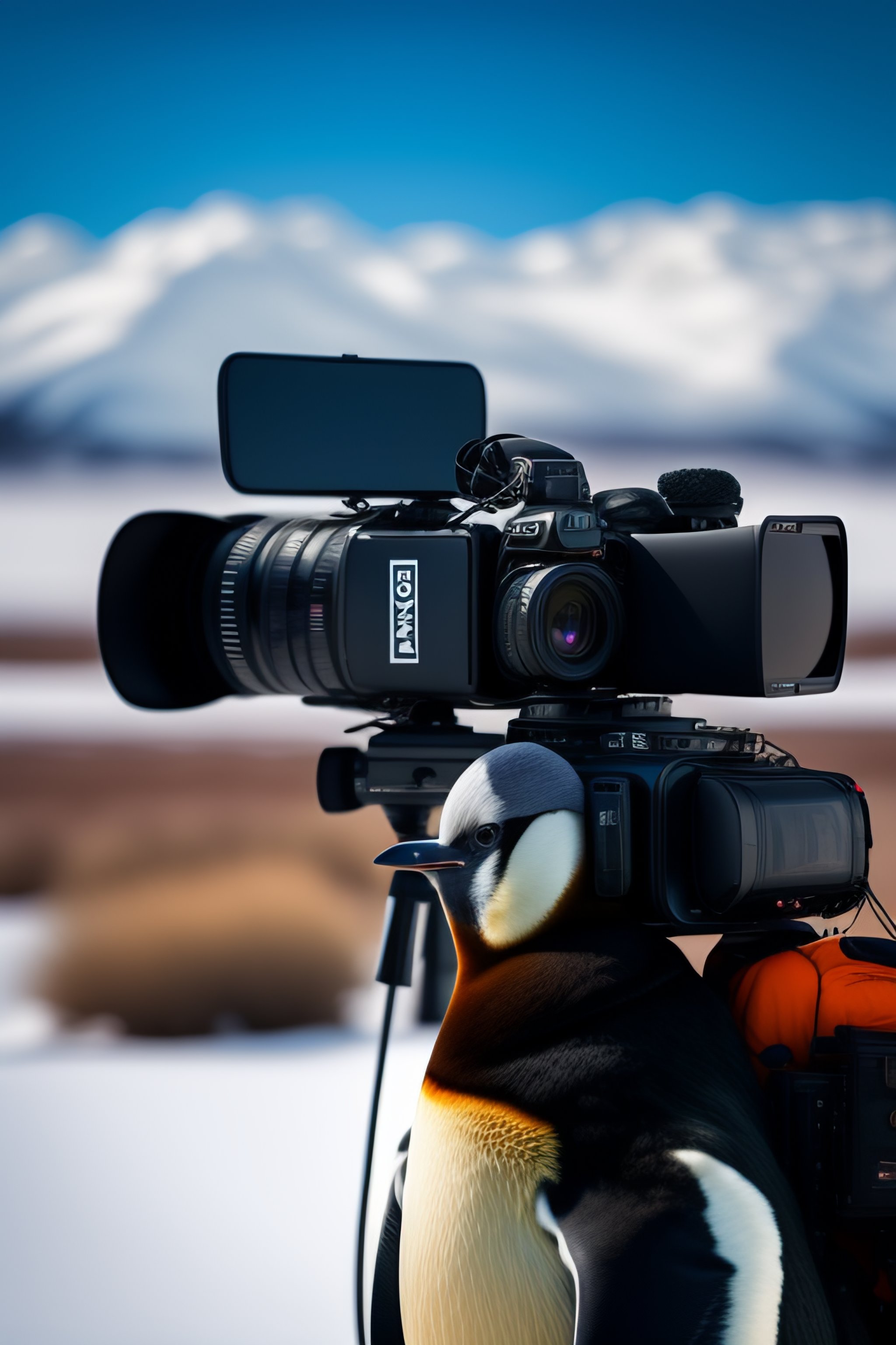 Lexica - Penguin holding a video camera like a cameraman