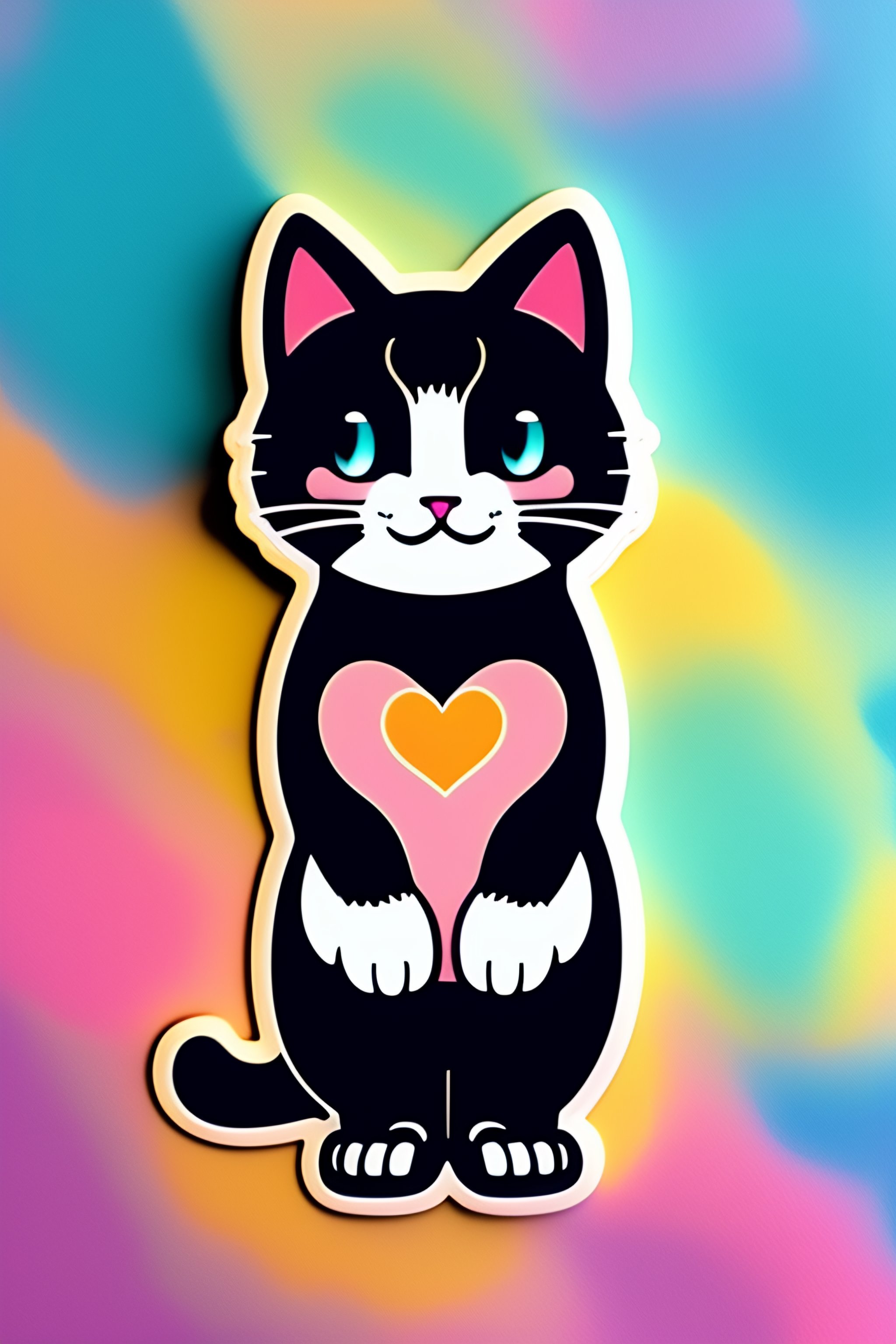 Lexica - Cute cartoon kitty sticker, anime style, solid background color