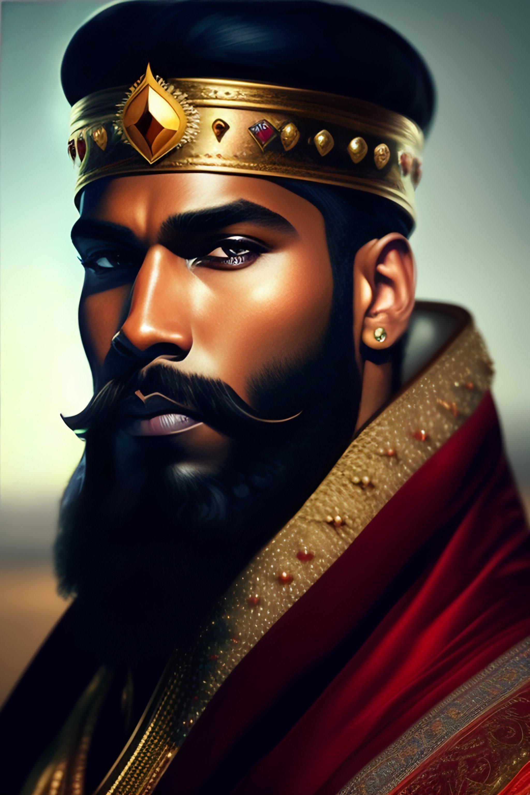 Lexica - A king with a broken crown on his head, with one eye and a beard