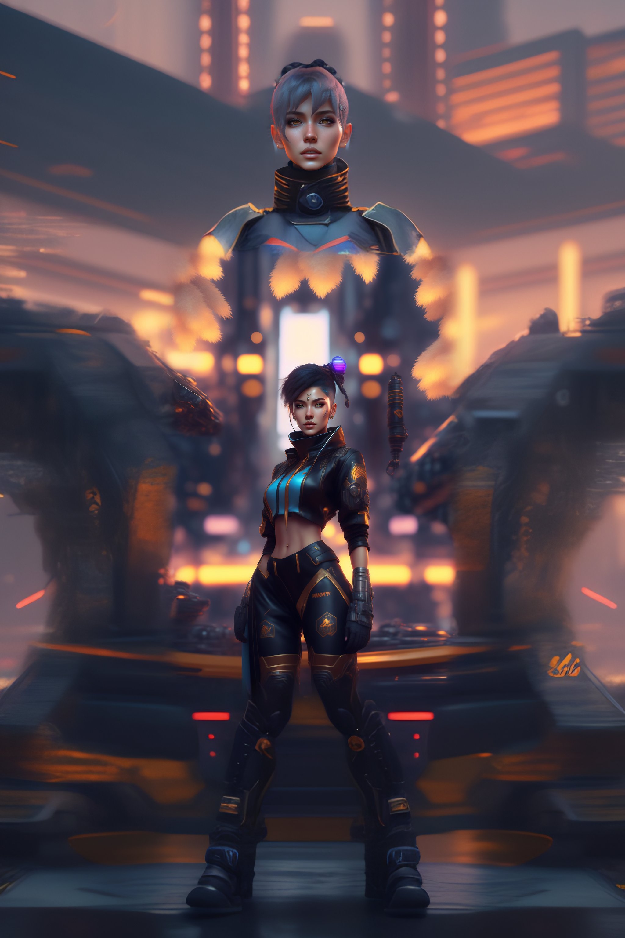 Lexica - Mech Punk clothes with short hair girl, battle status, hyper ...