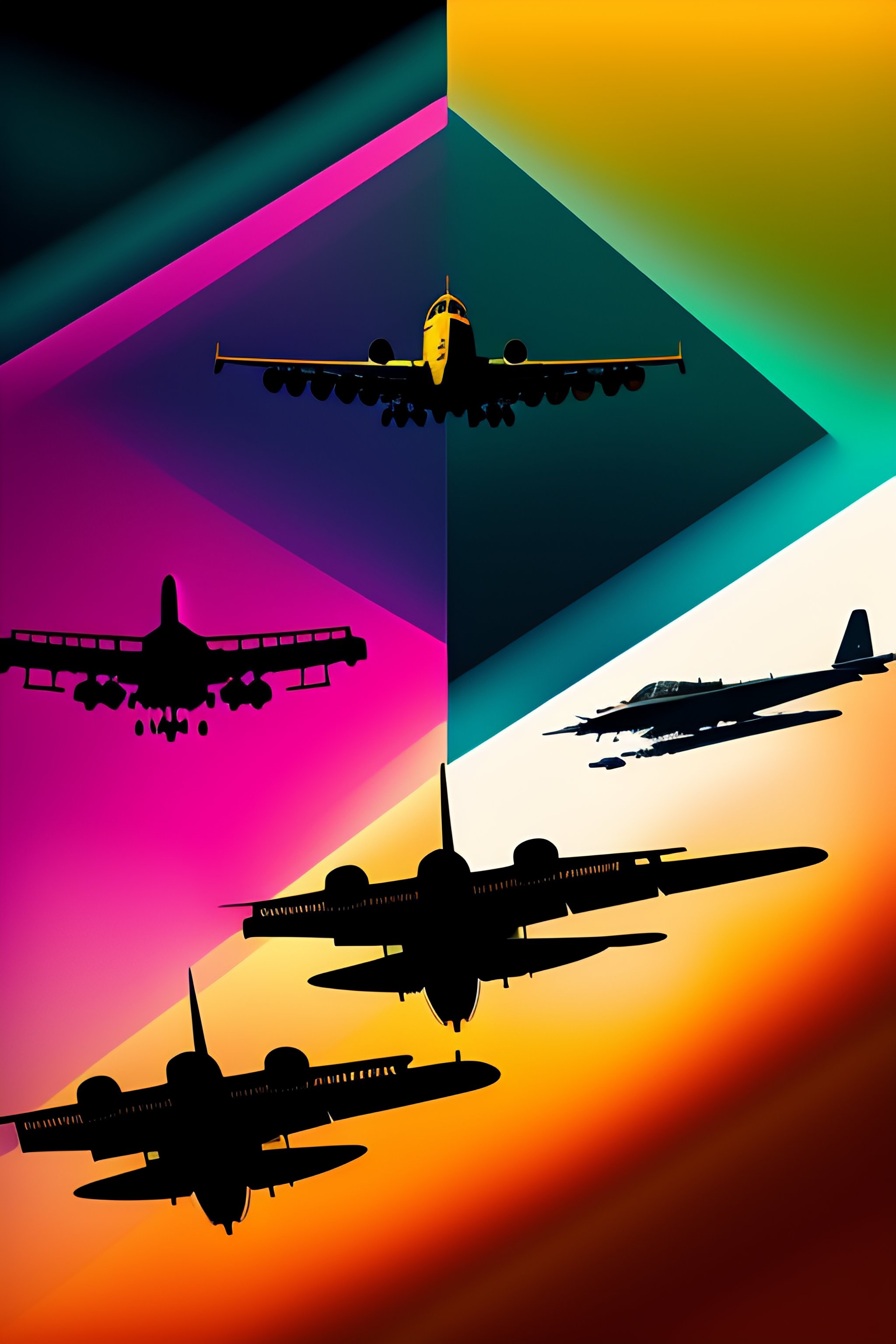 Lexica - 7 military planes flying parallel to each other in a vertical ...