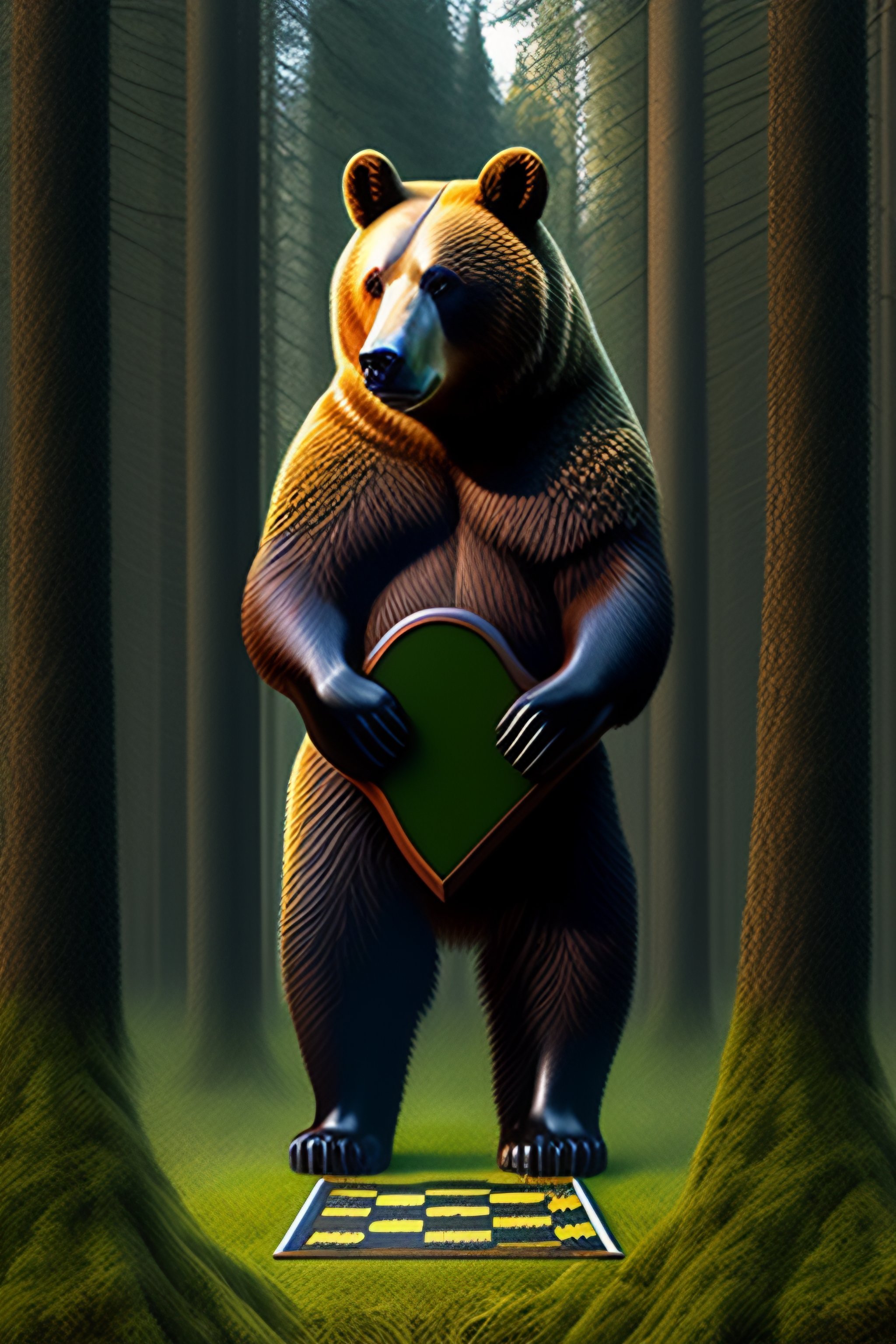 Lexica - A bear stands on a chessboard in the forest in the style of ...