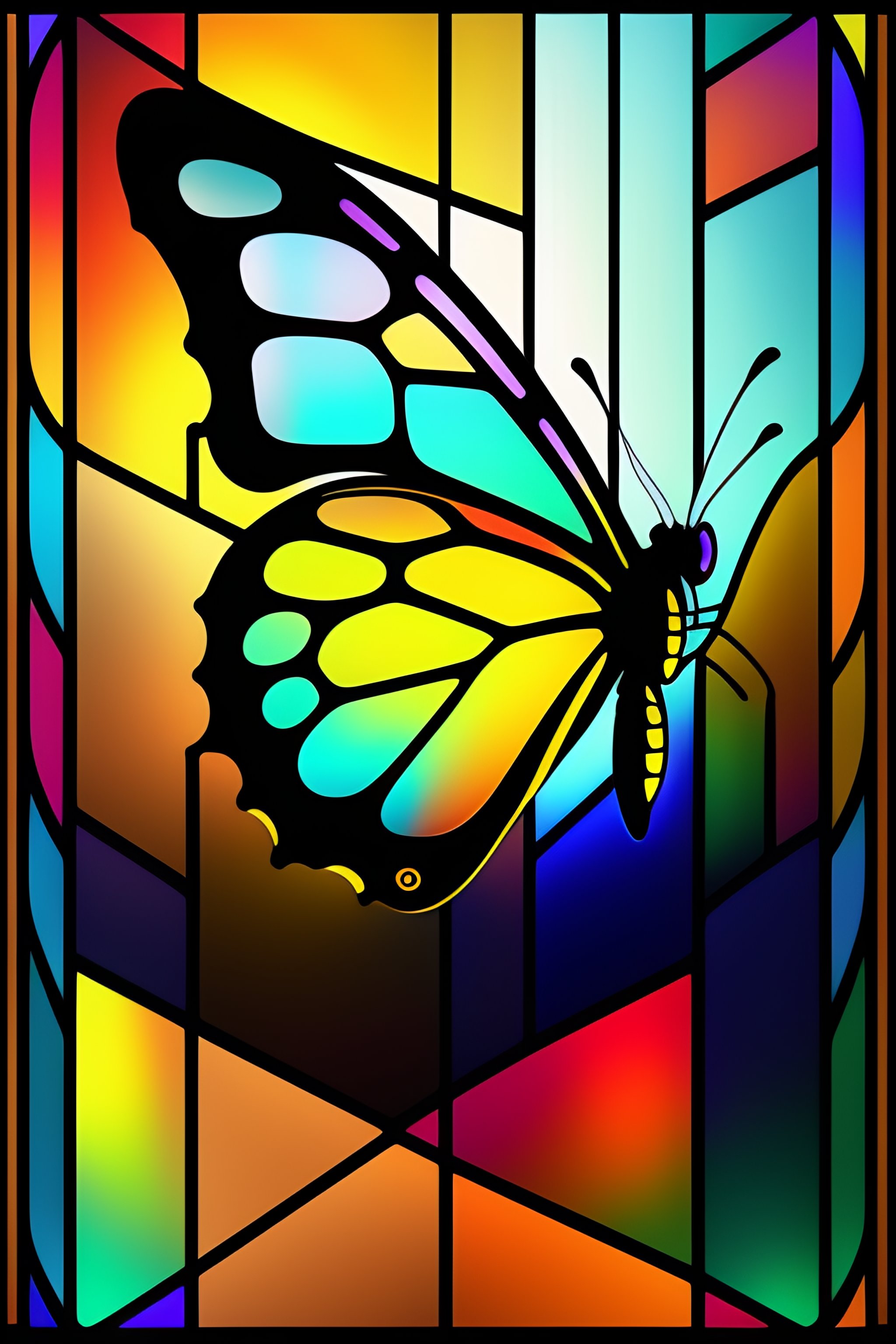 Lexica - Stained glass butterfly geometric lines wallpaper art deco