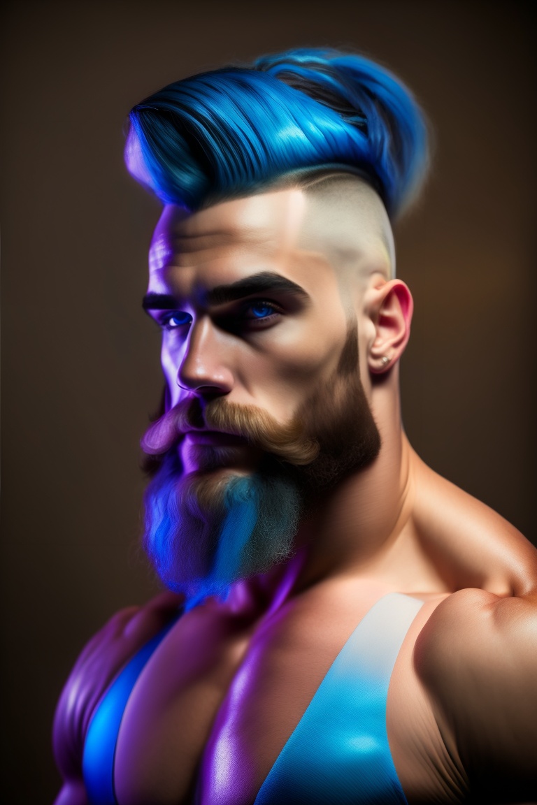 Lexica - Muscular man with a blue beard and blue eyes and long blue ...